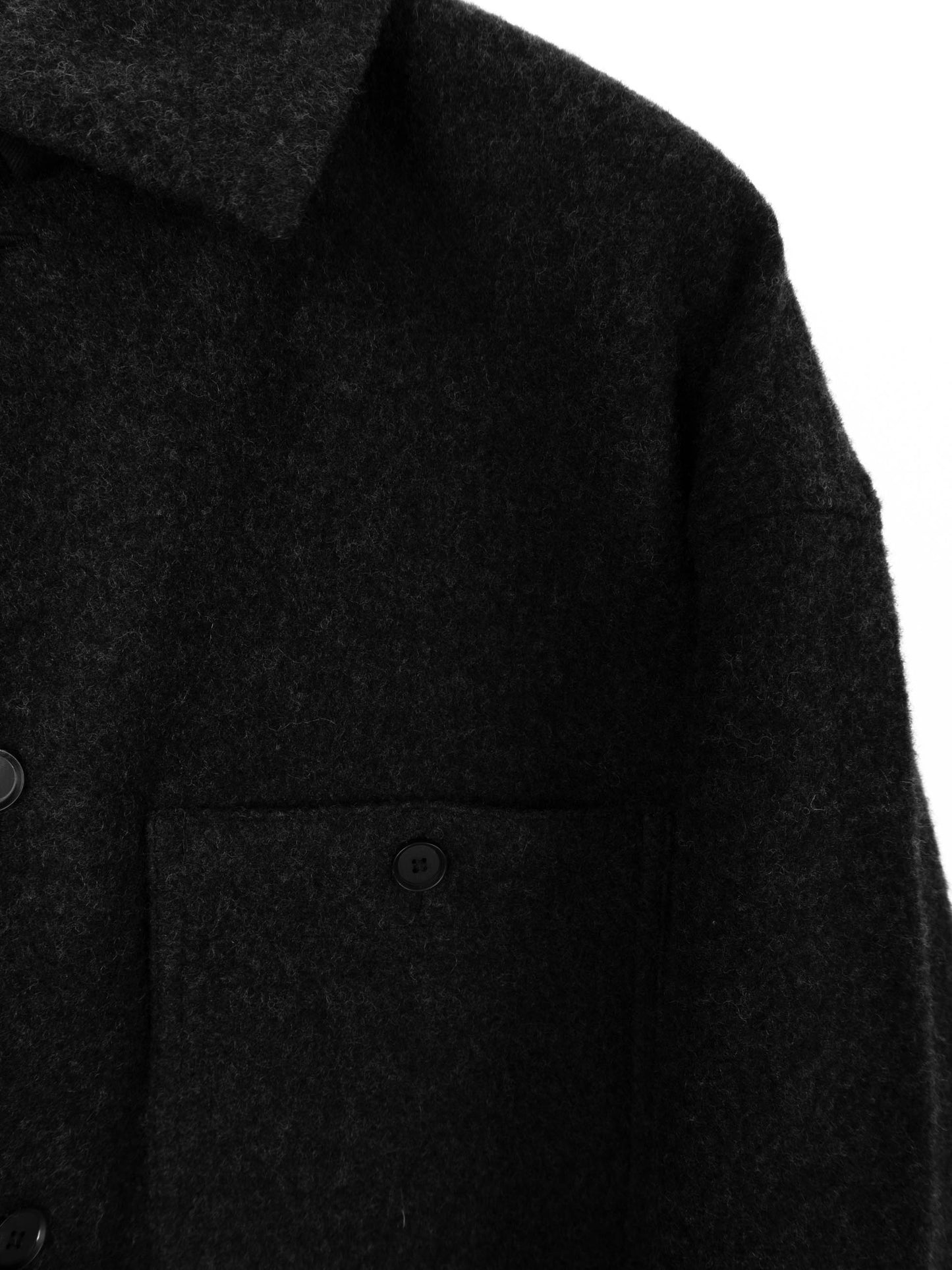 LAMB WOOL CASHMERE MOSSER OVER SHIRTS|TOP BLACK
