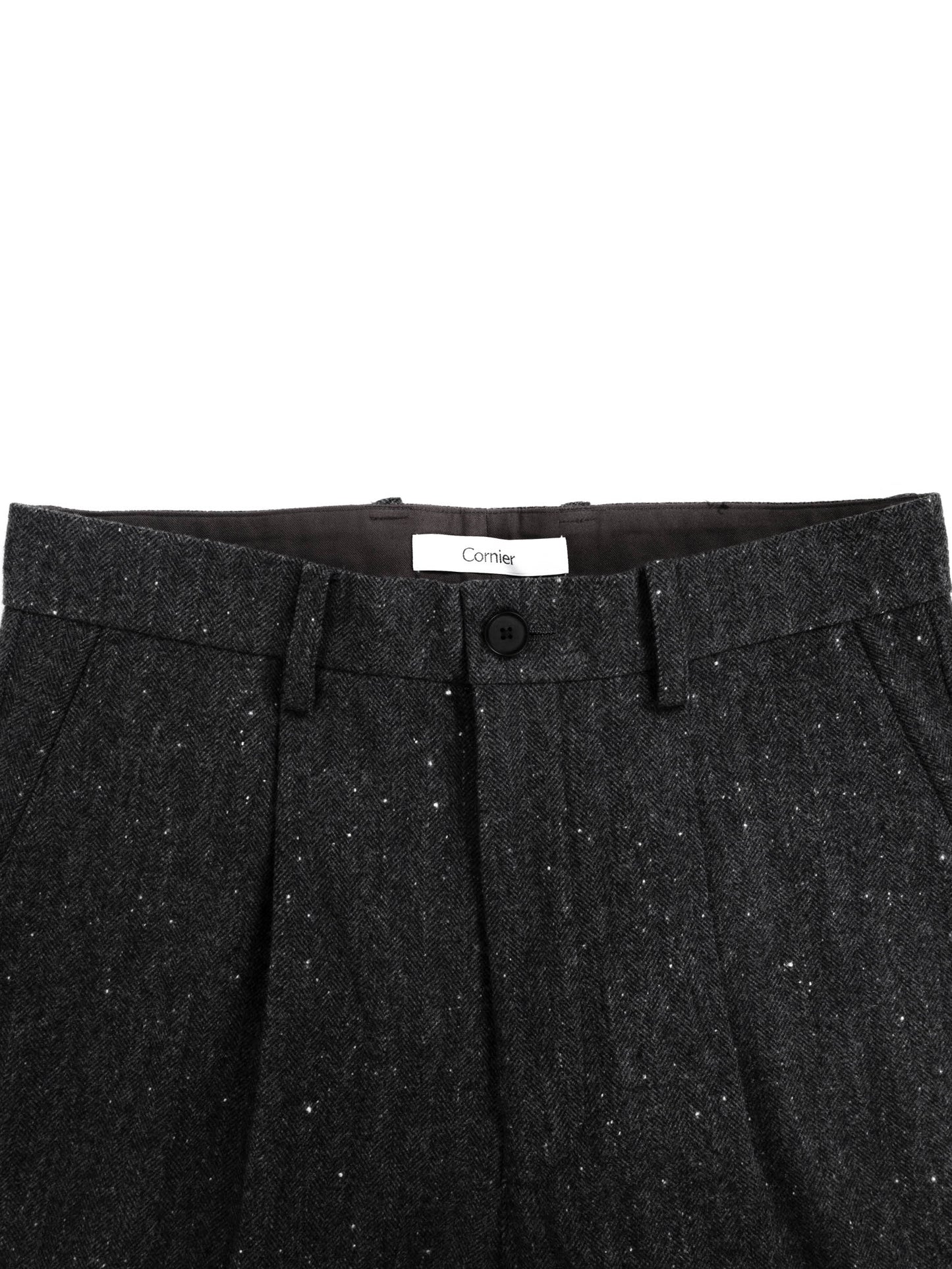 SHETLAND WOOL MIX TWEED SLACKS|BLACK MIX