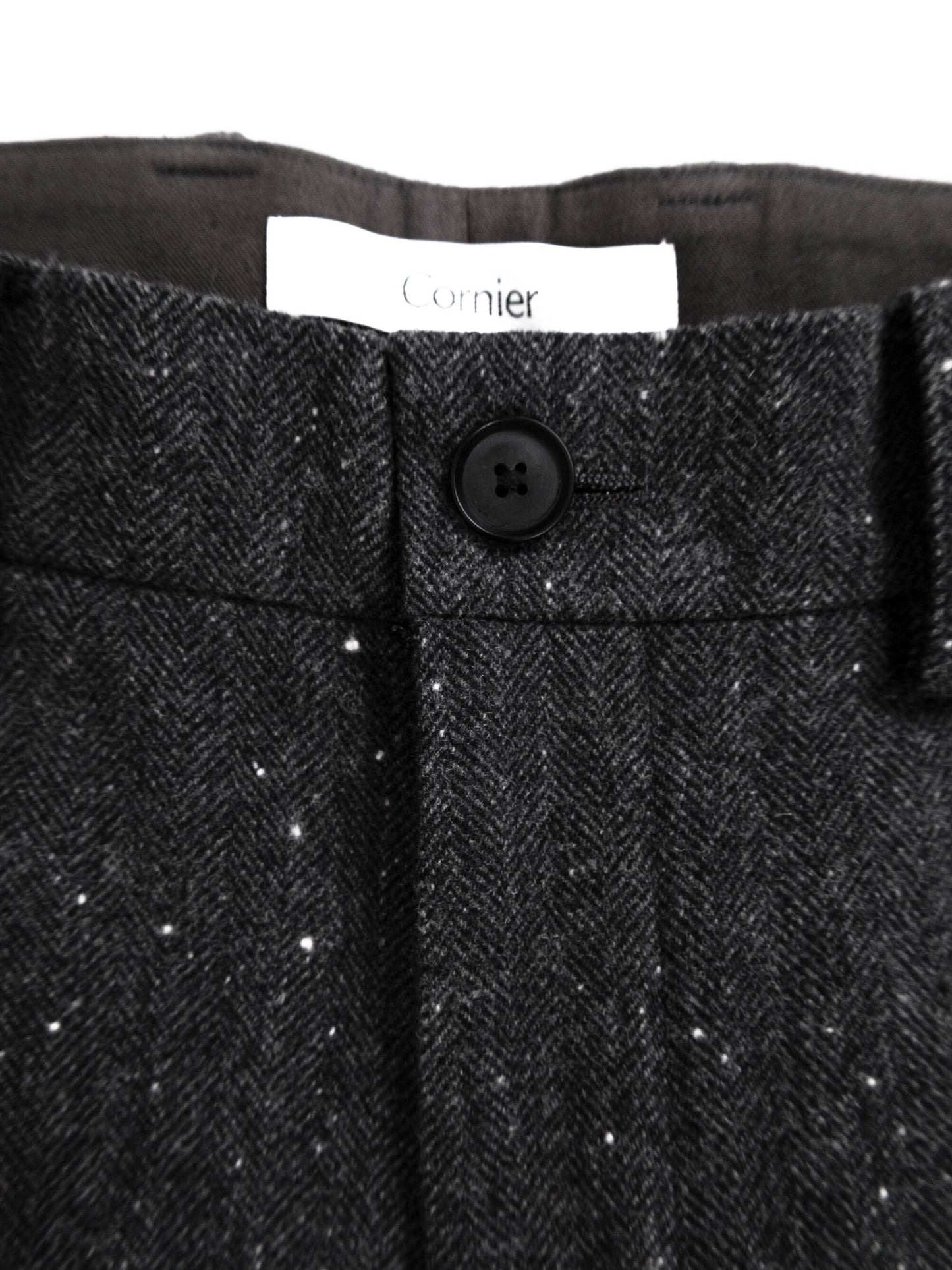 SHETLAND WOOL MIX TWEED SLACKS|BLACK MIX