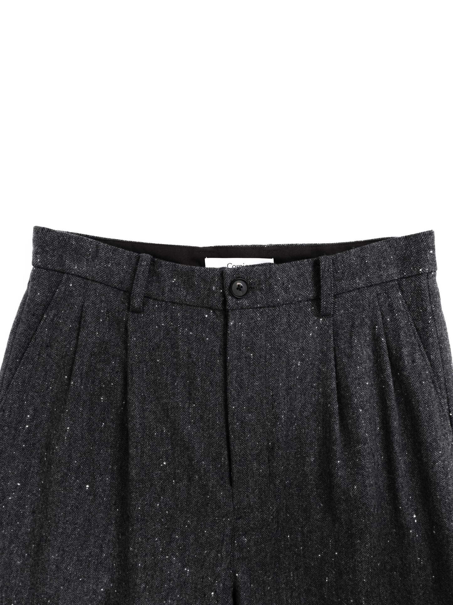 SHETLAND WOOL MIX TWEED WIDE PANTS|BLACK MIX