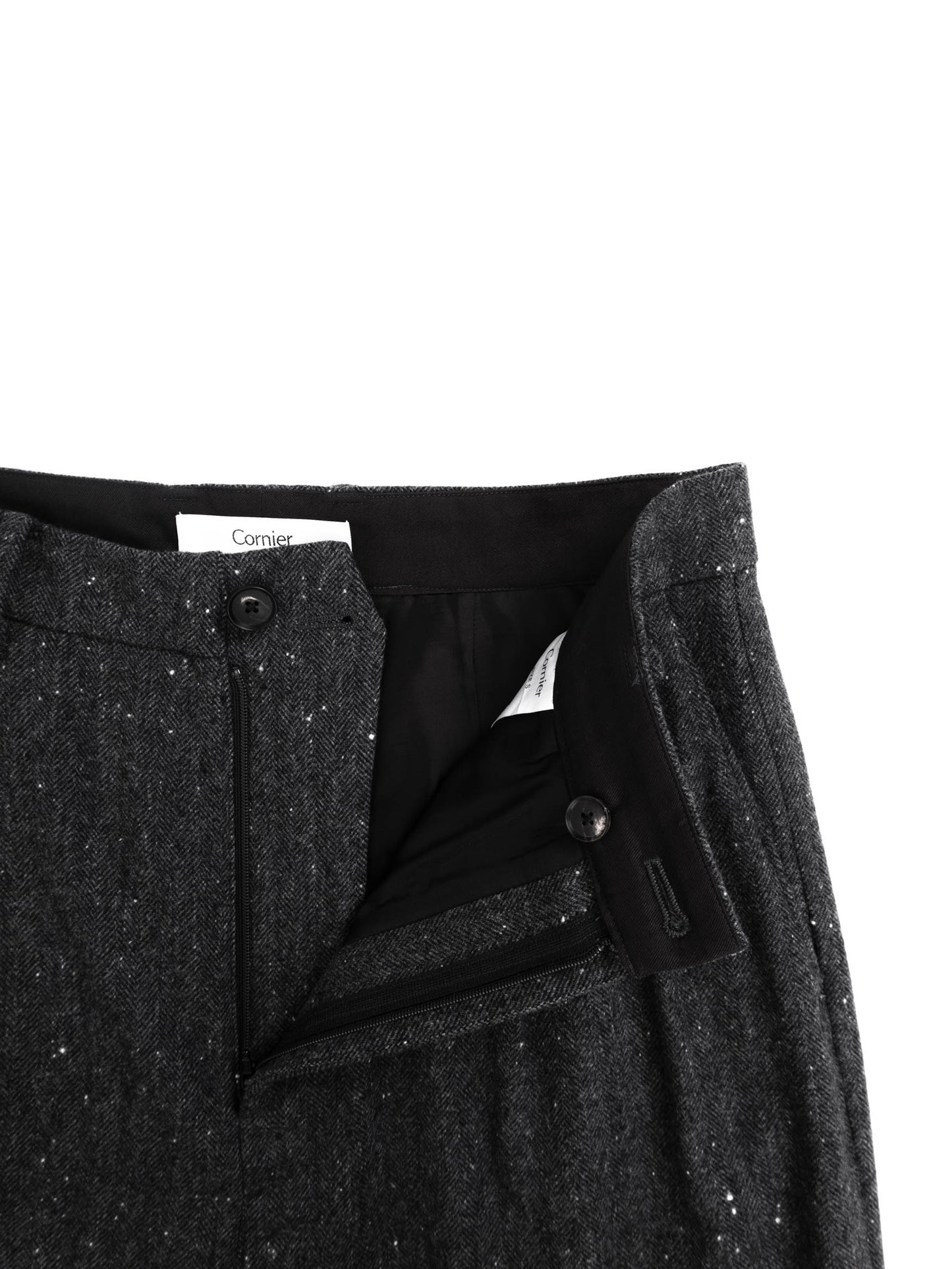 SHETLAND WOOL MIX TWEED WIDE PANTS|BLACK MIX