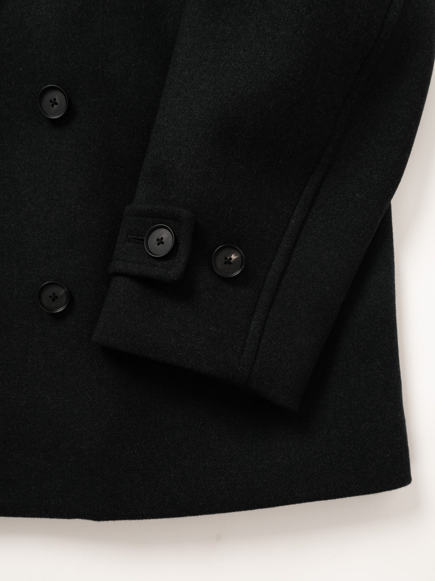 Super160's WOOL DOUBLE CLOTH PEA COAT|TOP BLACK