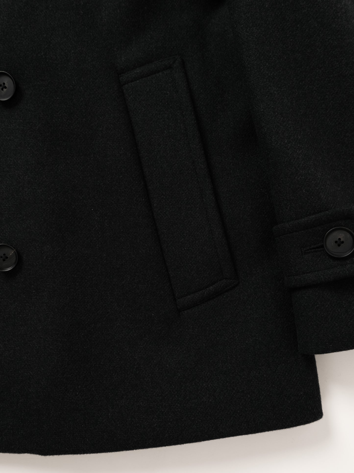 Super160's WOOL DOUBLE CLOTH PEA COAT|TOP BLACK