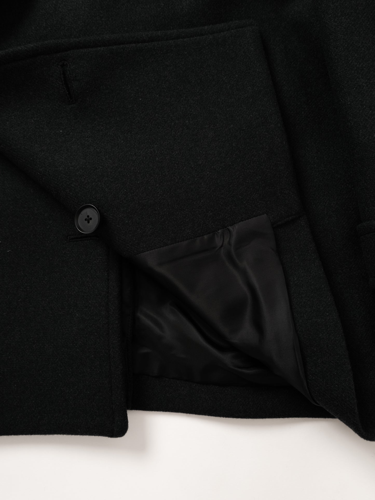 Super160's WOOL DOUBLE CLOTH PEA COAT|TOP BLACK