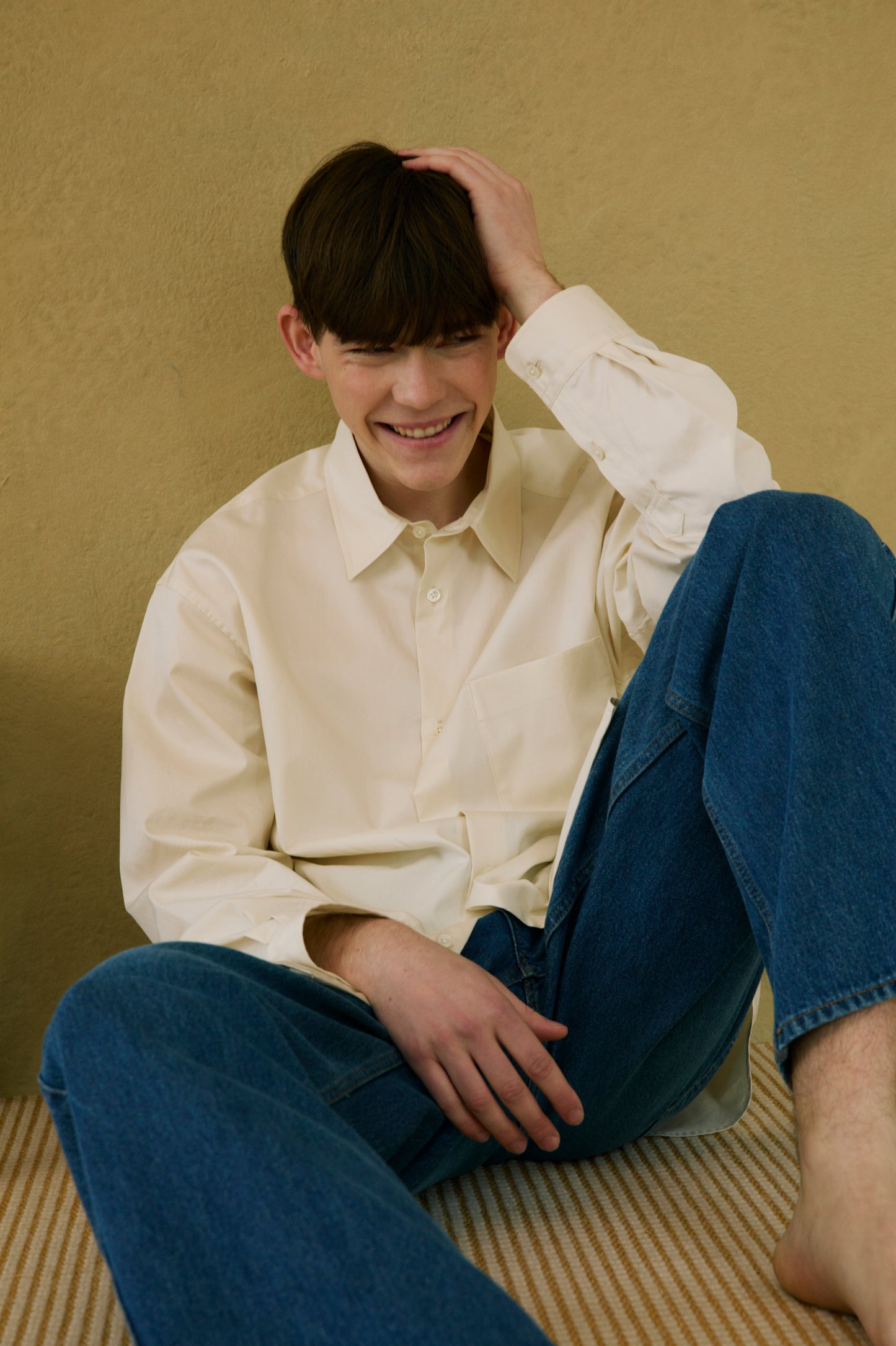 FINX COTTON TWILL REGULAR COLLAR SHIRTS|LIGHT YELLOW