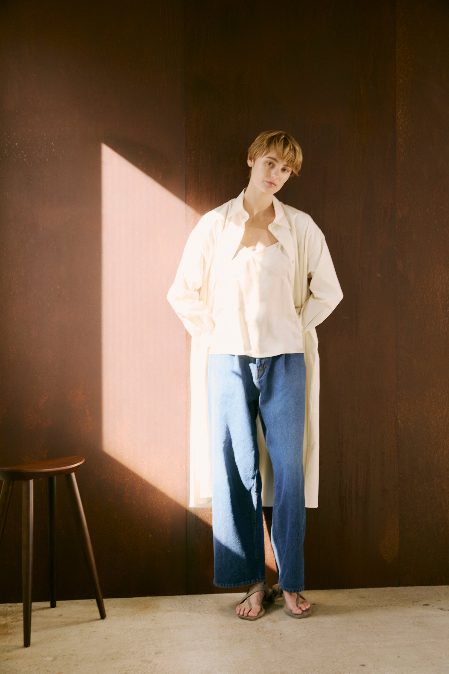 SILK/COTTON ONE TUCK JEANS for WOMENS|BLUE