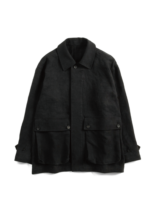 WASHED LINEN TWILL BLOUSON |BLACK