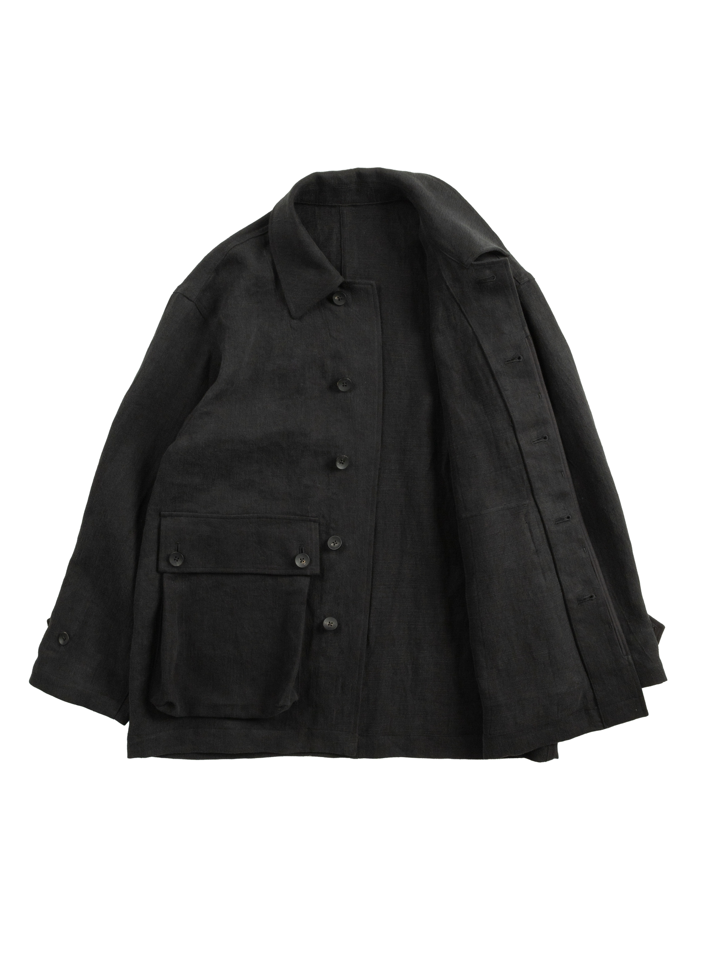 WASHED LINEN TWILL BLOUSON |BLACK