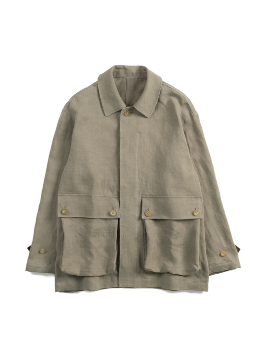 WASHED LINEN TWILL BLOUSON |GREIGE