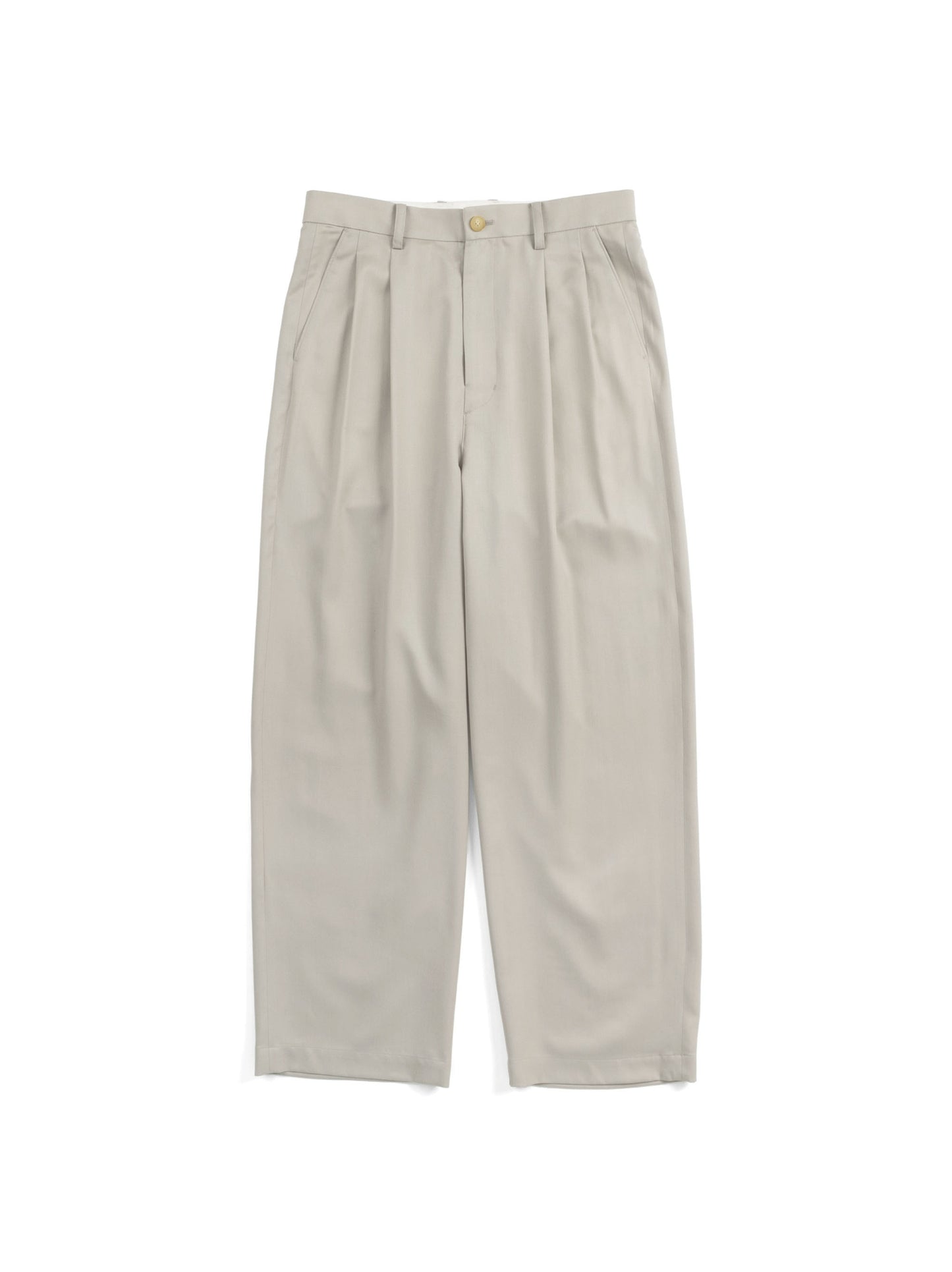 Super130's Worsted Wool Light Gabardine Wide Pants|Dusty Beige