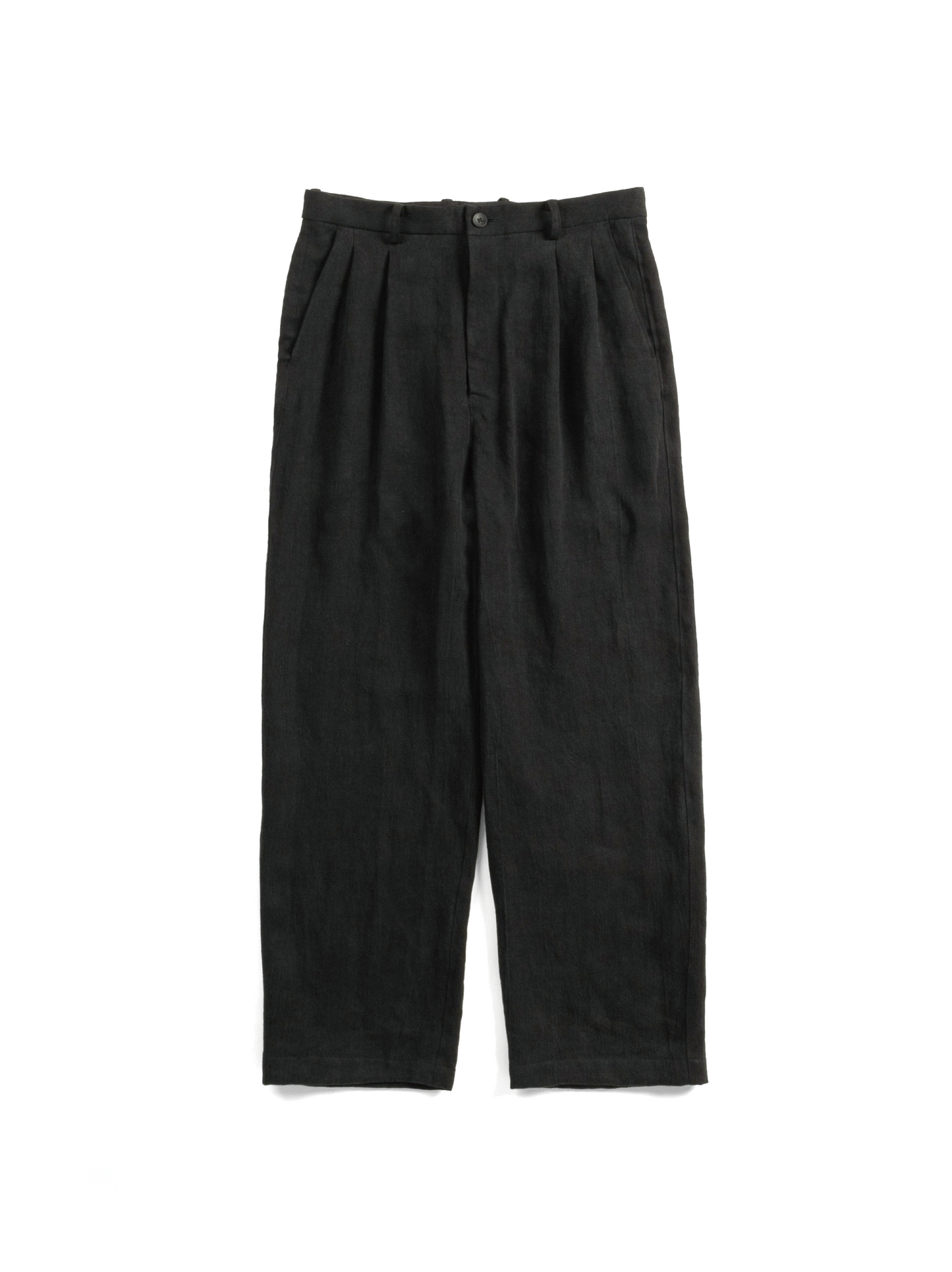 WASHED LINEN TWILL 2-TUCK PANTS|BLACK