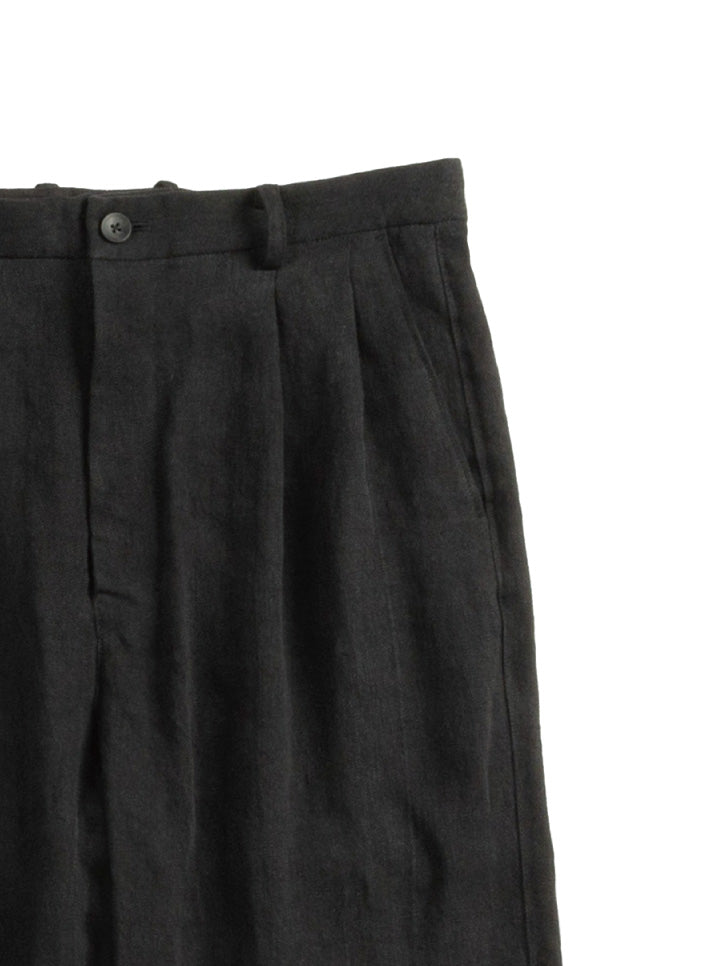 WASHED LINEN TWILL 2-TUCK PANTS|BLACK