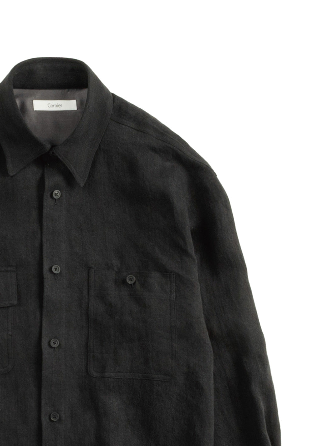 WASHED LINEN TWILL WORK SHIRTS|BLACK