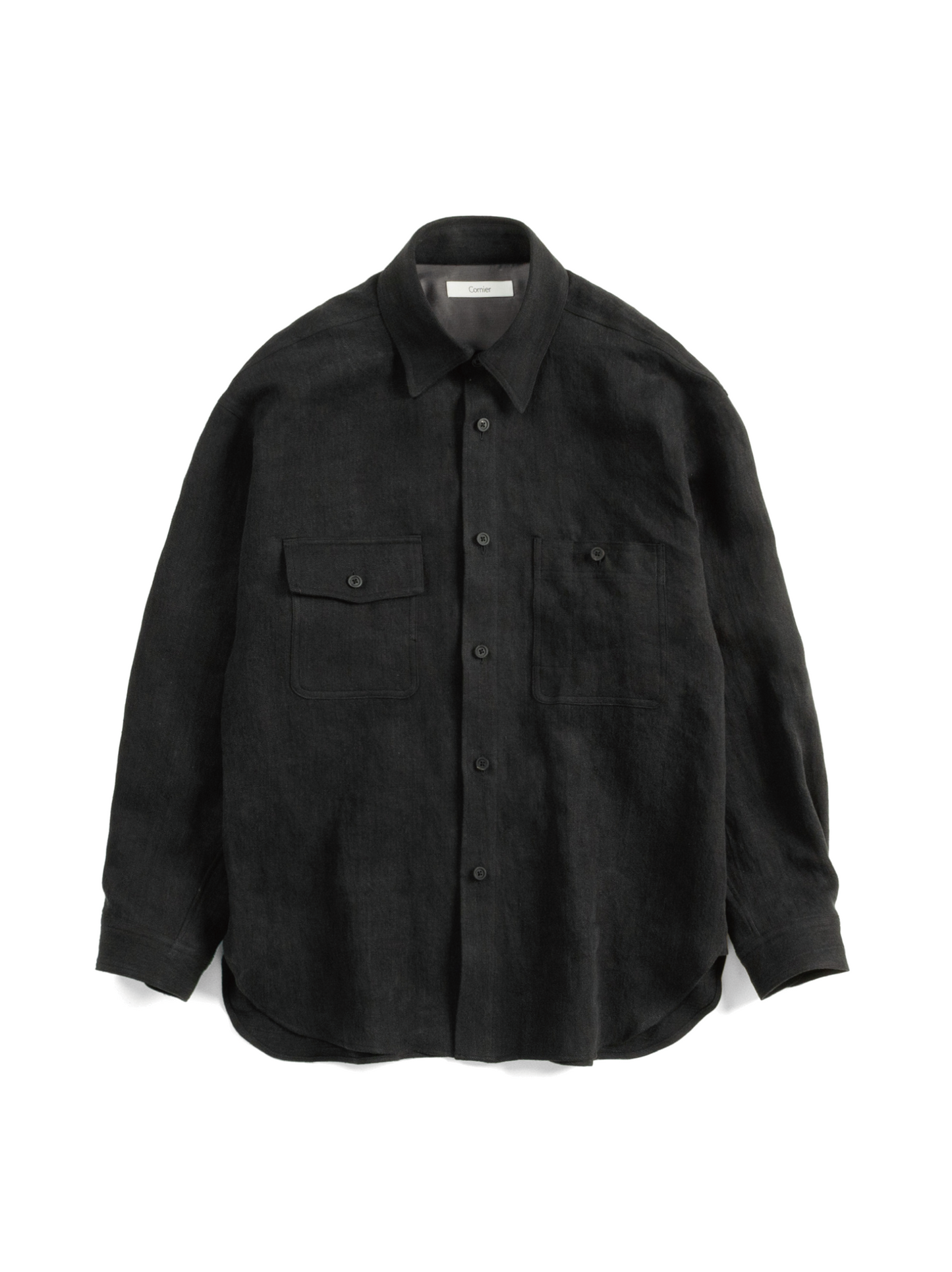 WASHED LINEN TWILL WORK SHIRTS|BLACK