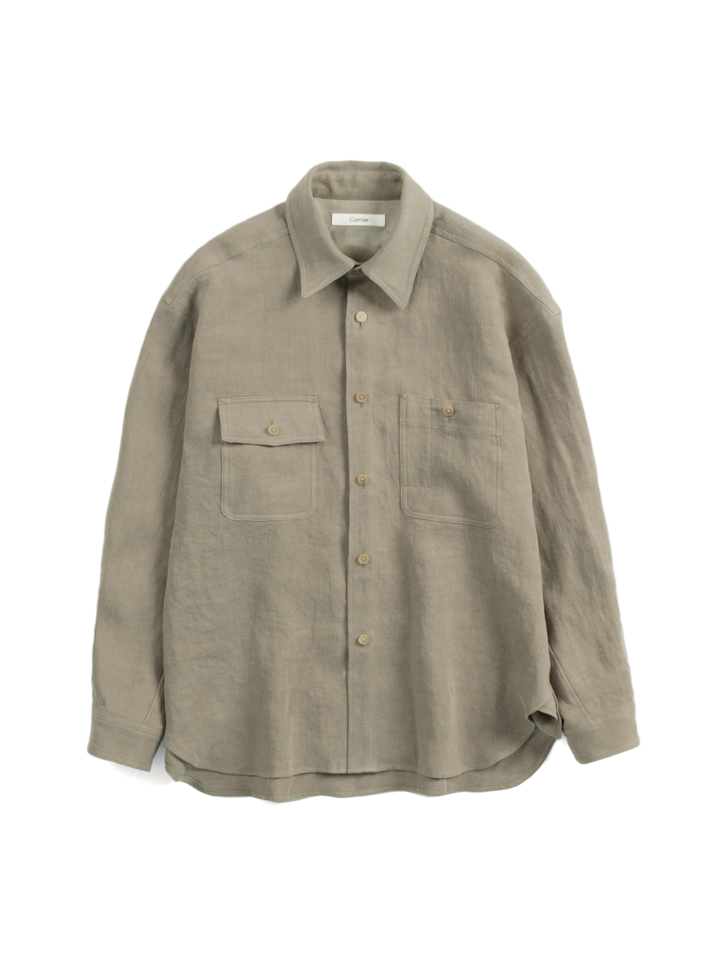 WASHED LINEN TWILL WORK SHIRTS|GREIGE