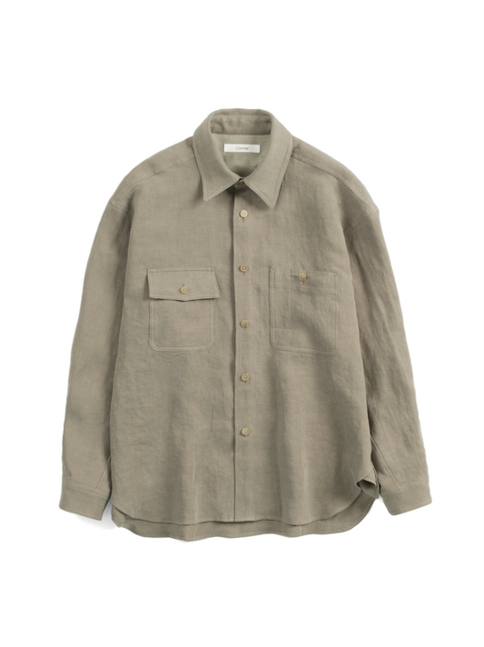 WASHED LINEN TWILL WORK SHIRTS|GREIGE