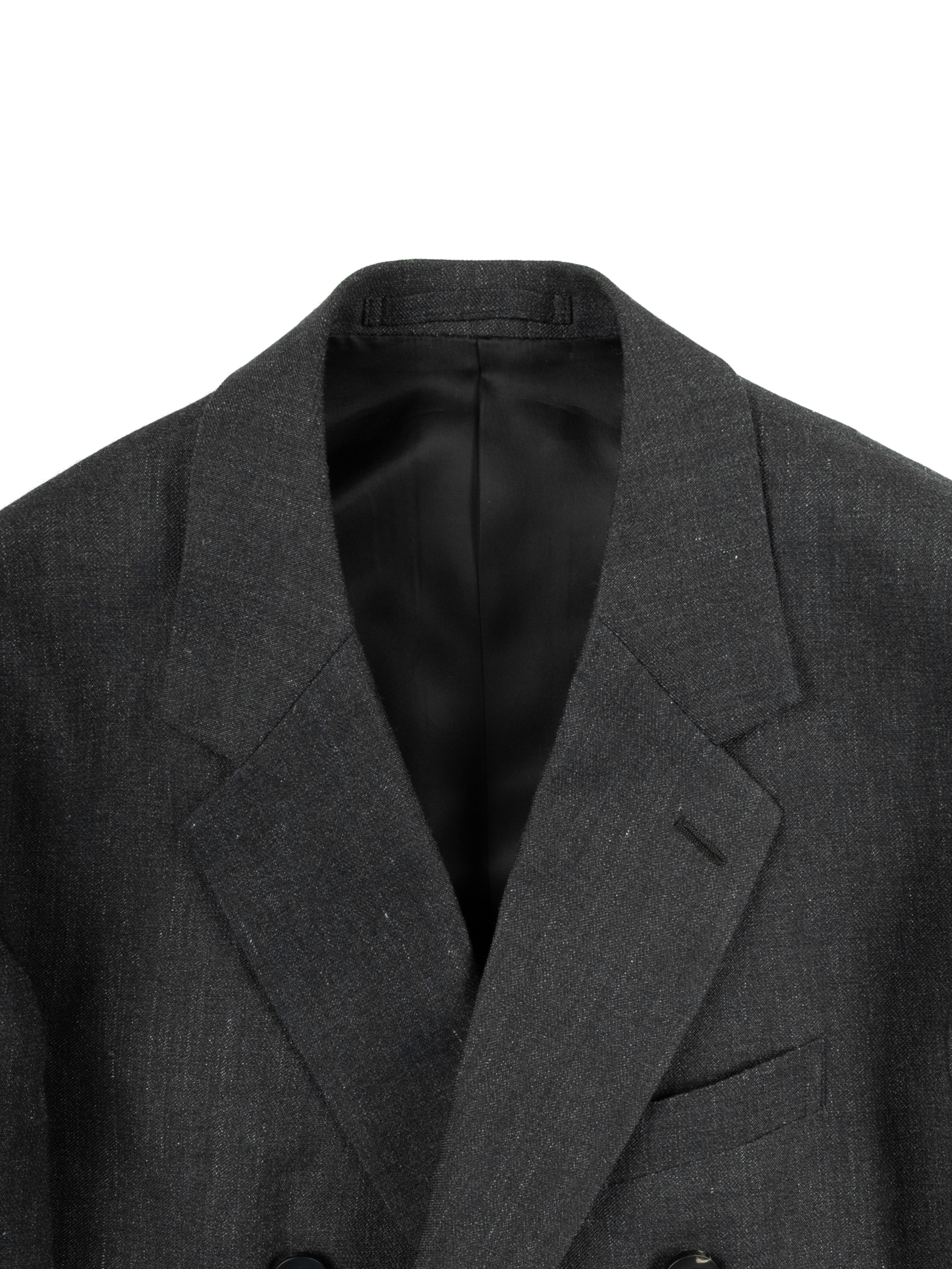 LINEN/PAPER/WOOL WASHED TWILL DOUBLE BREASTED JACKET|TOP BLACK
