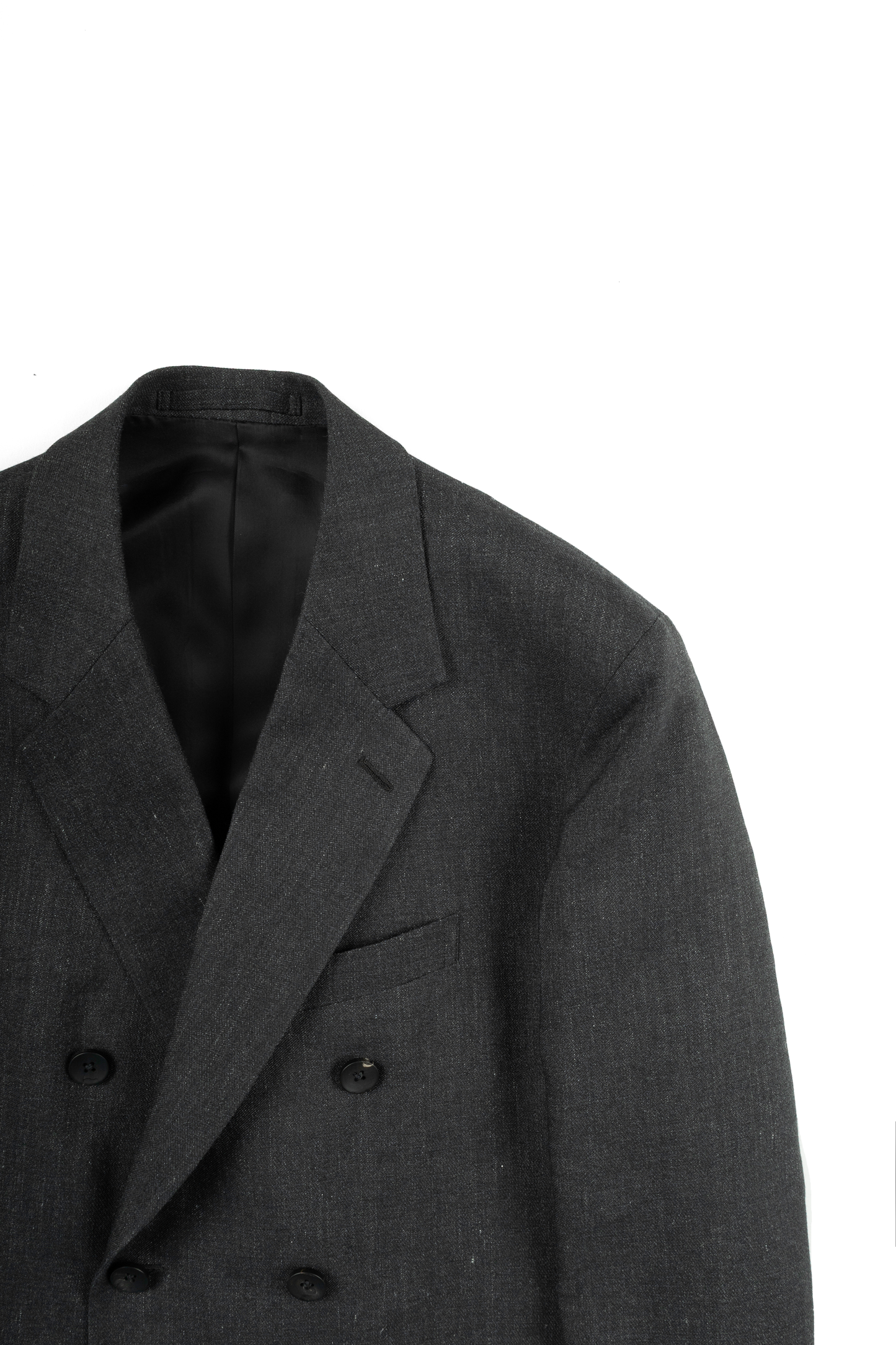 LINEN/PAPER/WOOL WASHED TWILL DOUBLE BREASTED JACKET|TOP BLACK