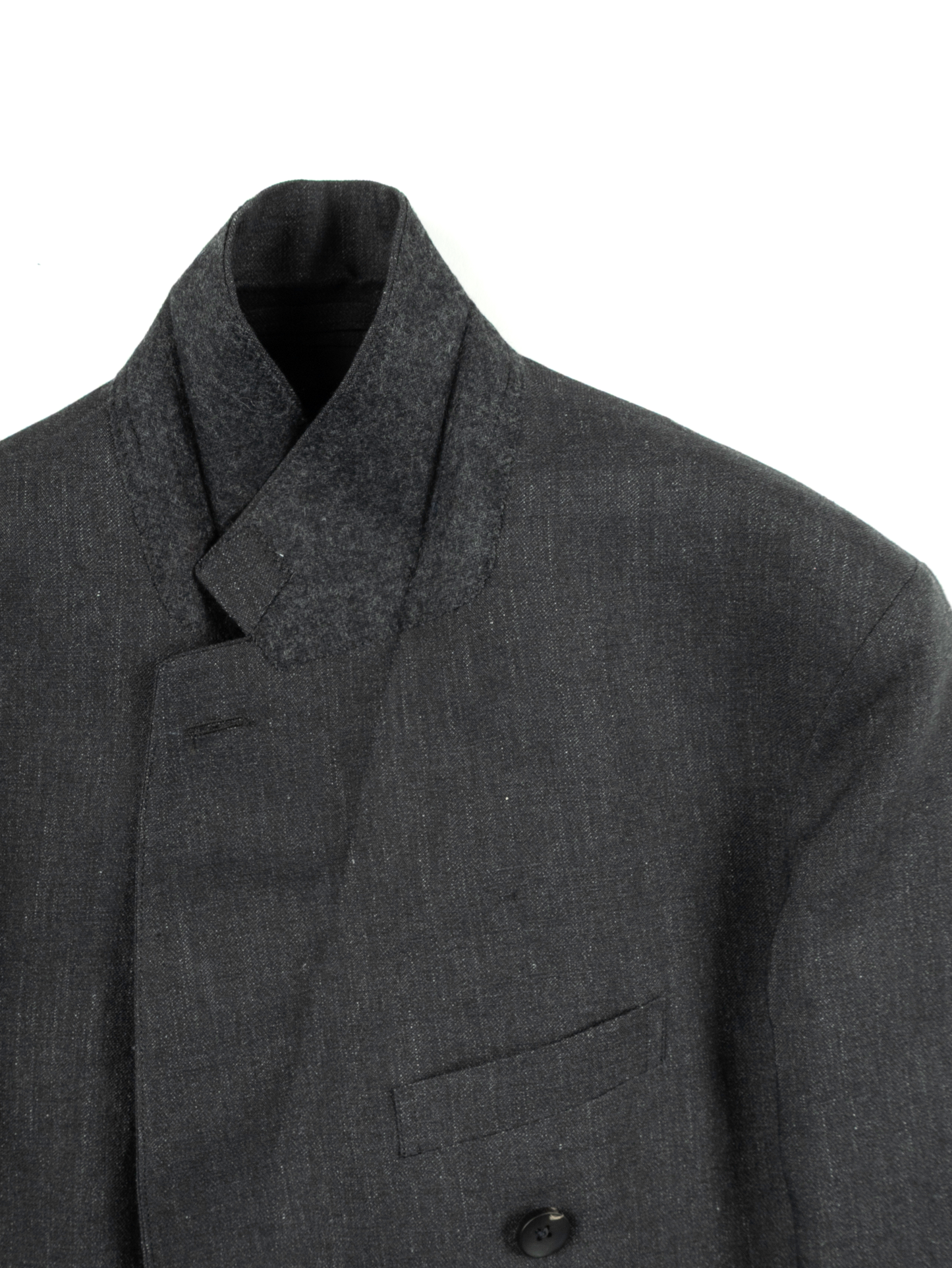 LINEN/PAPER/WOOL WASHED TWILL DOUBLE BREASTED JACKET|TOP BLACK