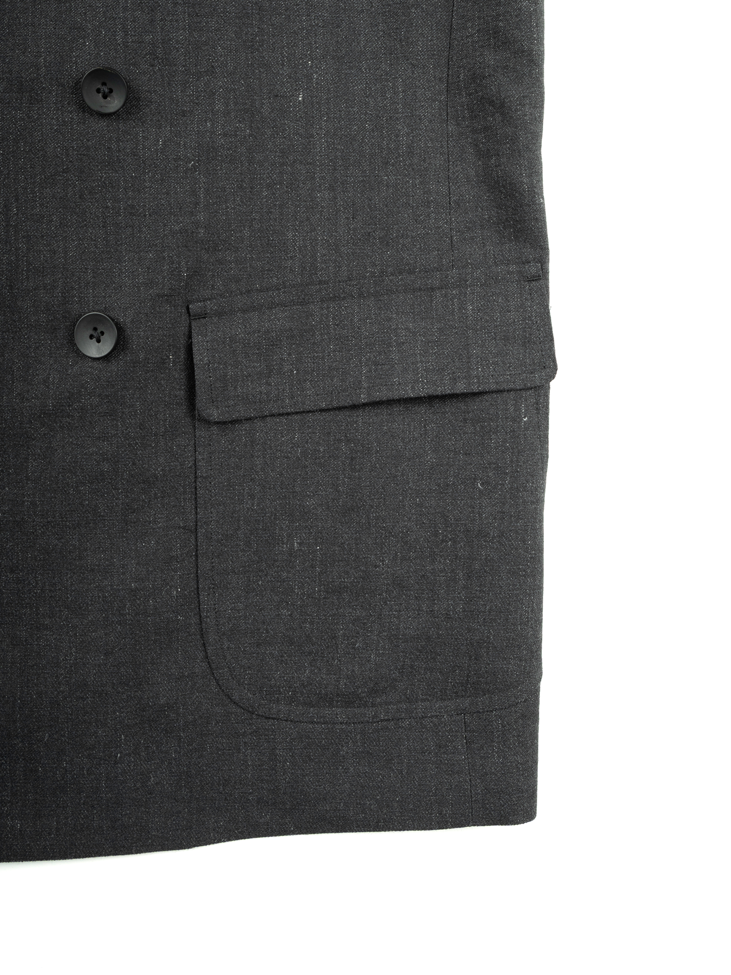 LINEN/PAPER/WOOL WASHED TWILL DOUBLE BREASTED JACKET|TOP BLACK