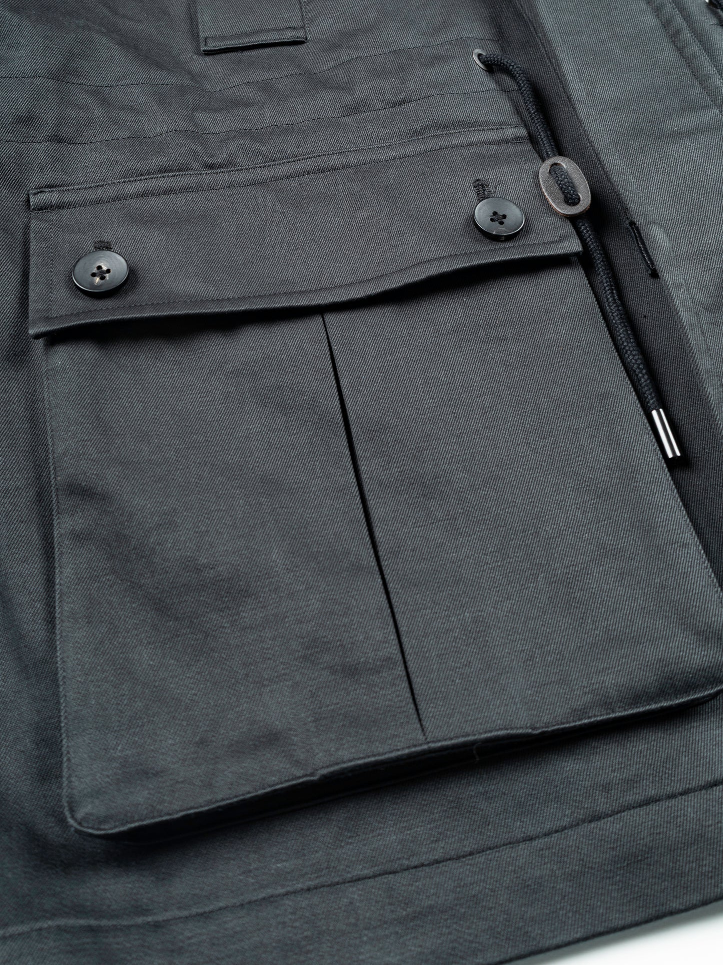 LEATHER COLLAR FINX/ZIMBABWE COTTON TWILL BLOUSON|BLACK