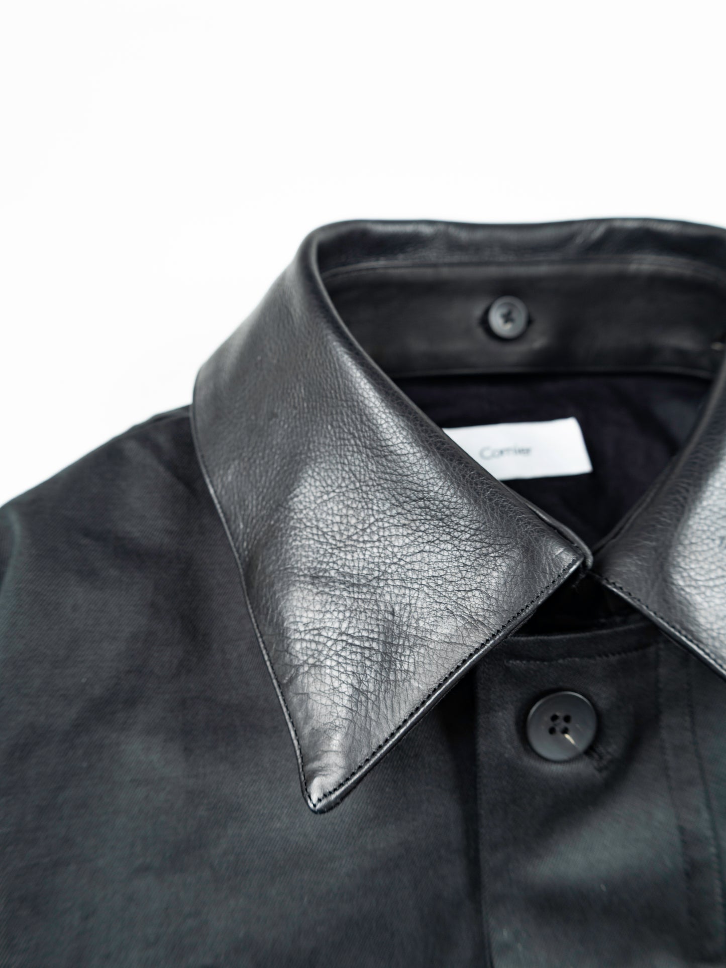 LEATHER COLLAR FINX/ZIMBABWE COTTON TWILL BLOUSON|BLACK