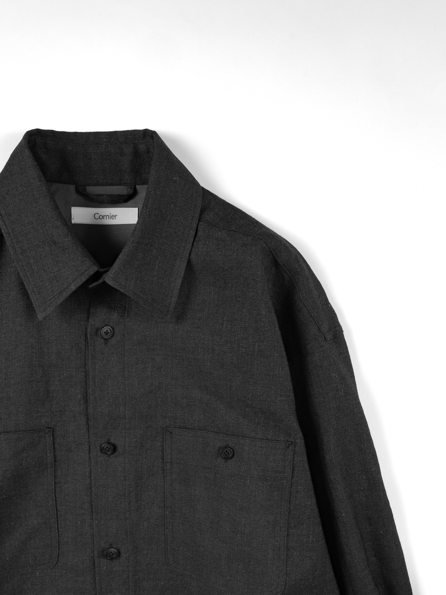LINEN/PAPER/WOOL WASHED TWILL W POCKET SHIRTS|TOP BLACK