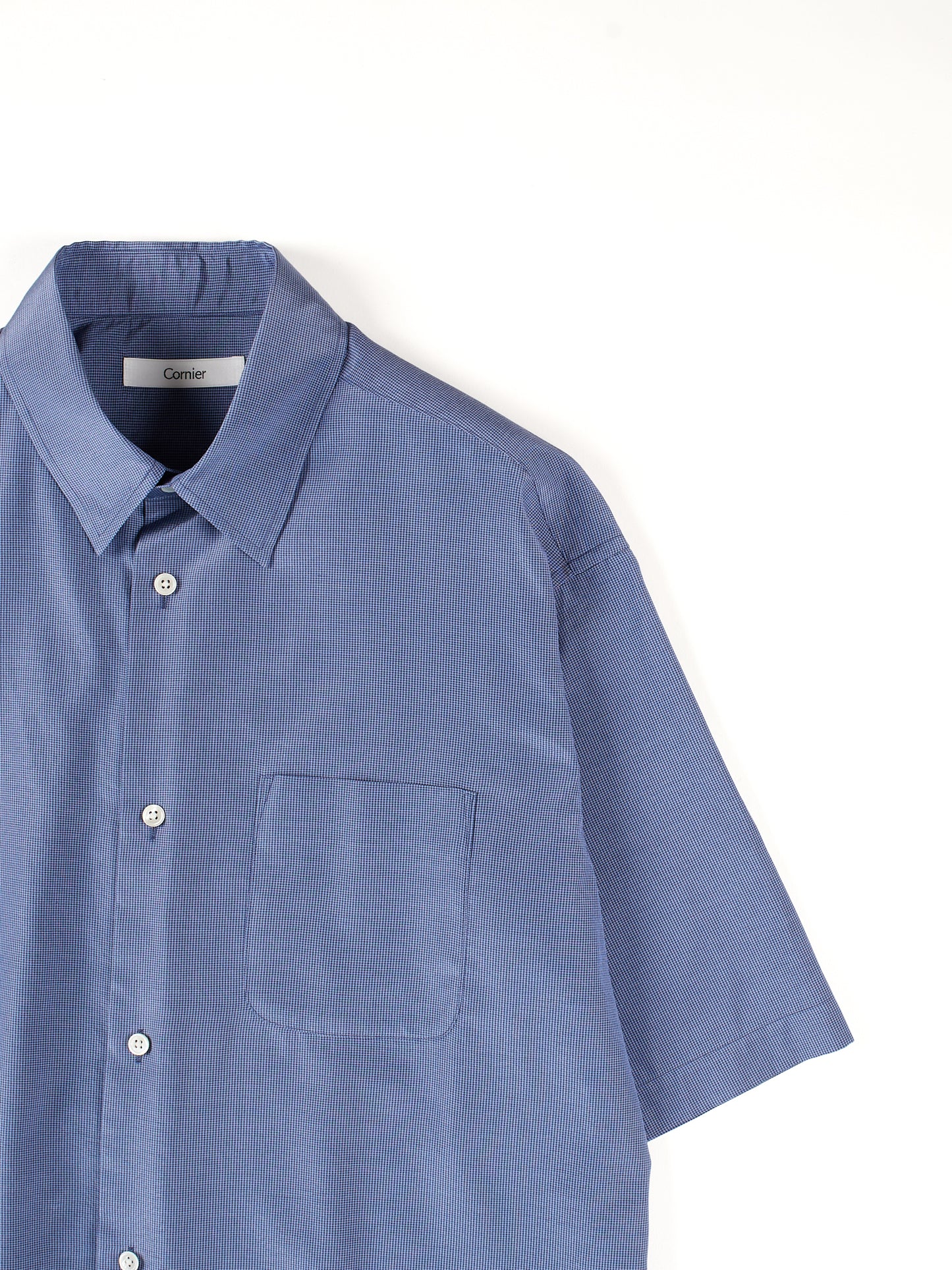SILK/COTTON MICRO CHECK HALF SLEEVE SHIRTS|BLUE