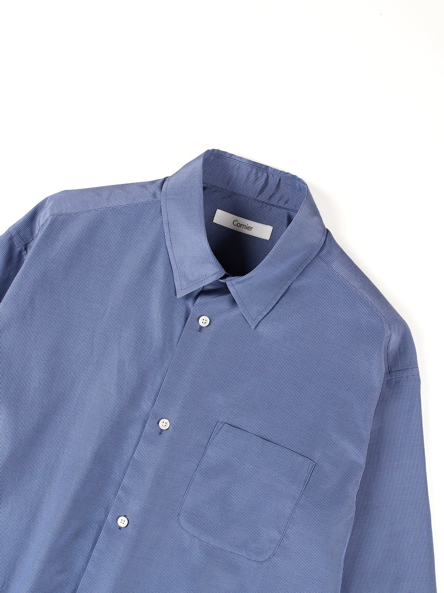 SILK/COTTON MICRO CHECK HALF SLEEVE SHIRTS|BLUE