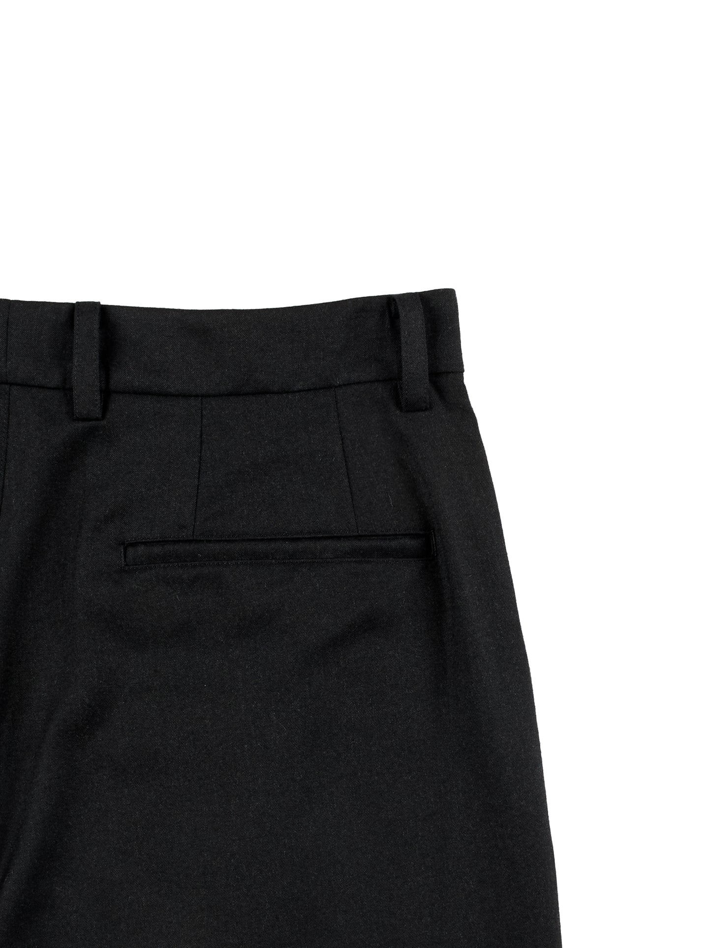 Super130's WORSTED WOOL LIGHT MILLED WIDE PANTS|TOP BLACK