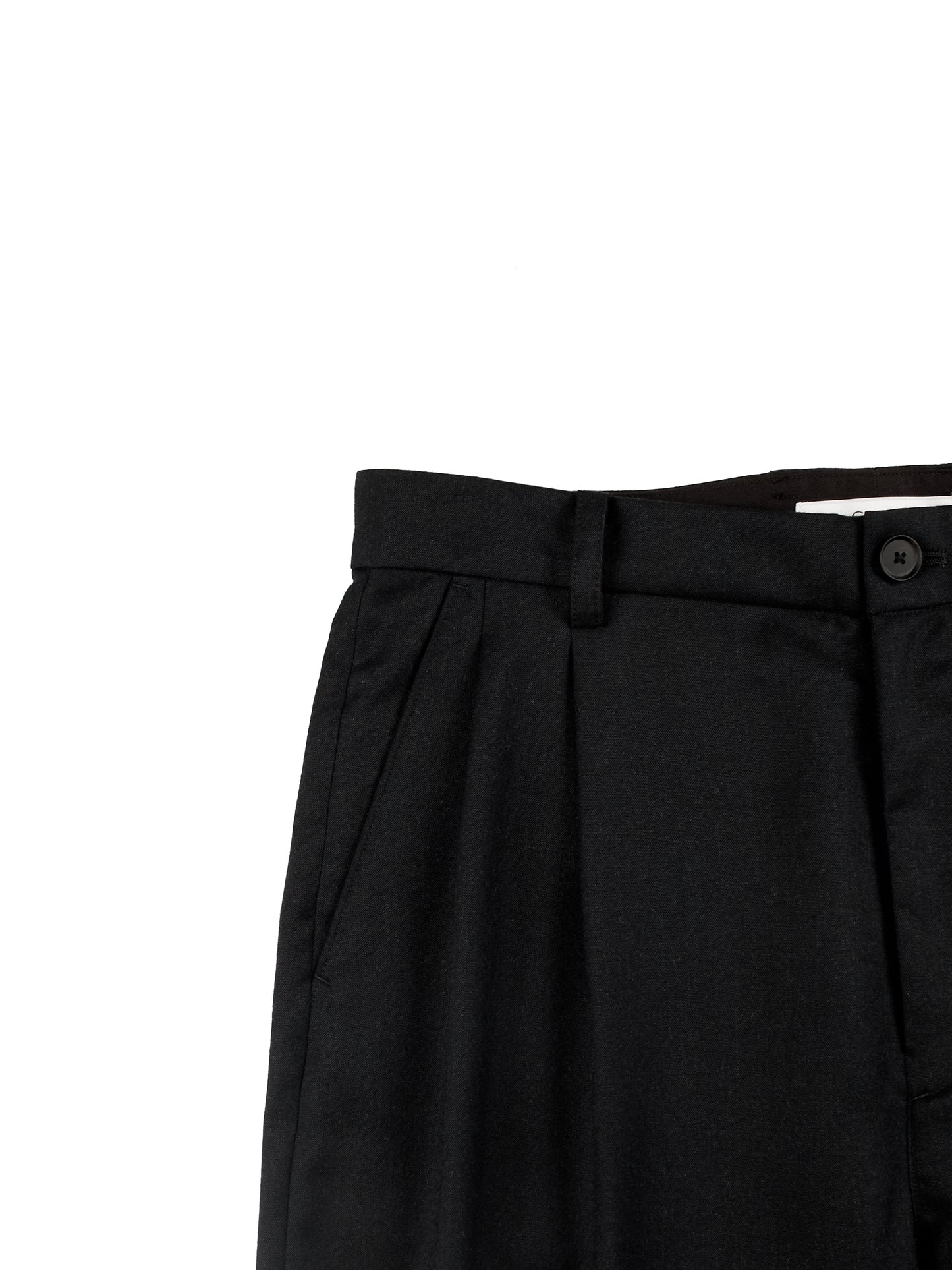 Super130's WORSTED WOOL LIGHT MILLED WIDE PANTS|TOP BLACK