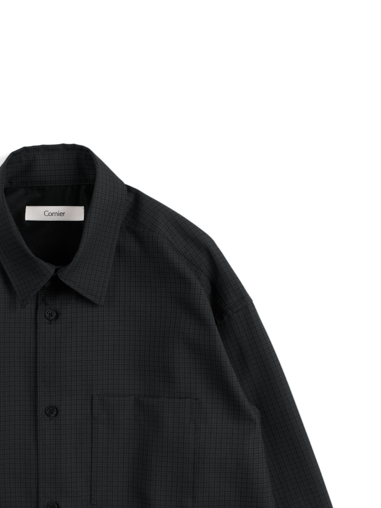 Super160's WOOL/SILK CHECK SHIRTS|BLACK CHECK