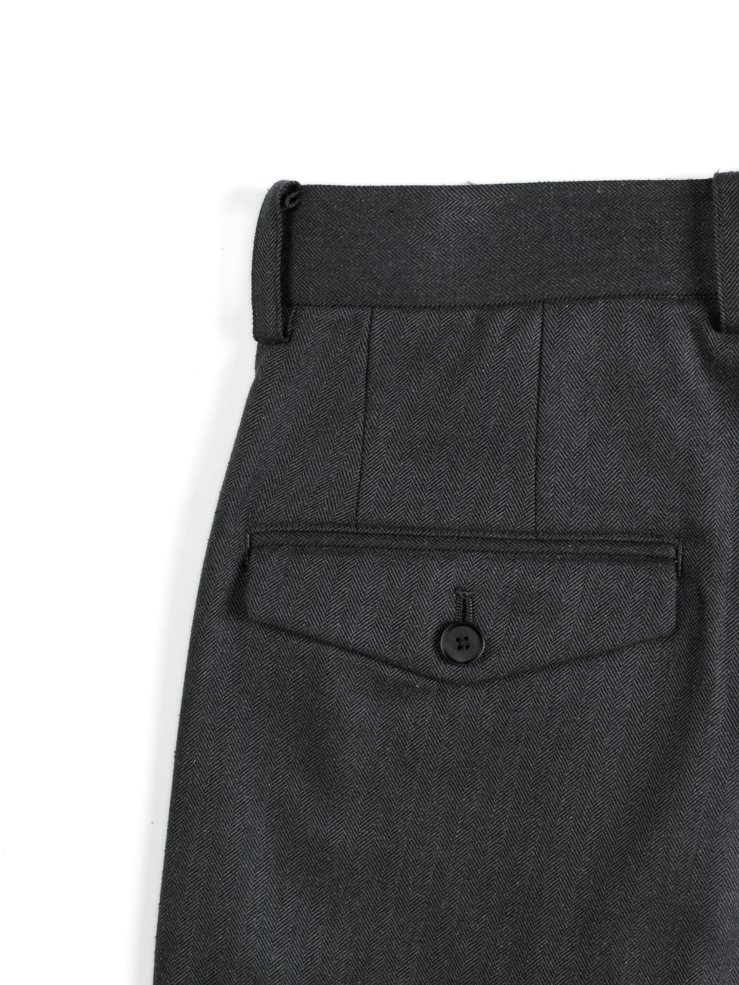 Super130's WOOL/SILK HERRINGBONE SLACKS|CHARCOAL