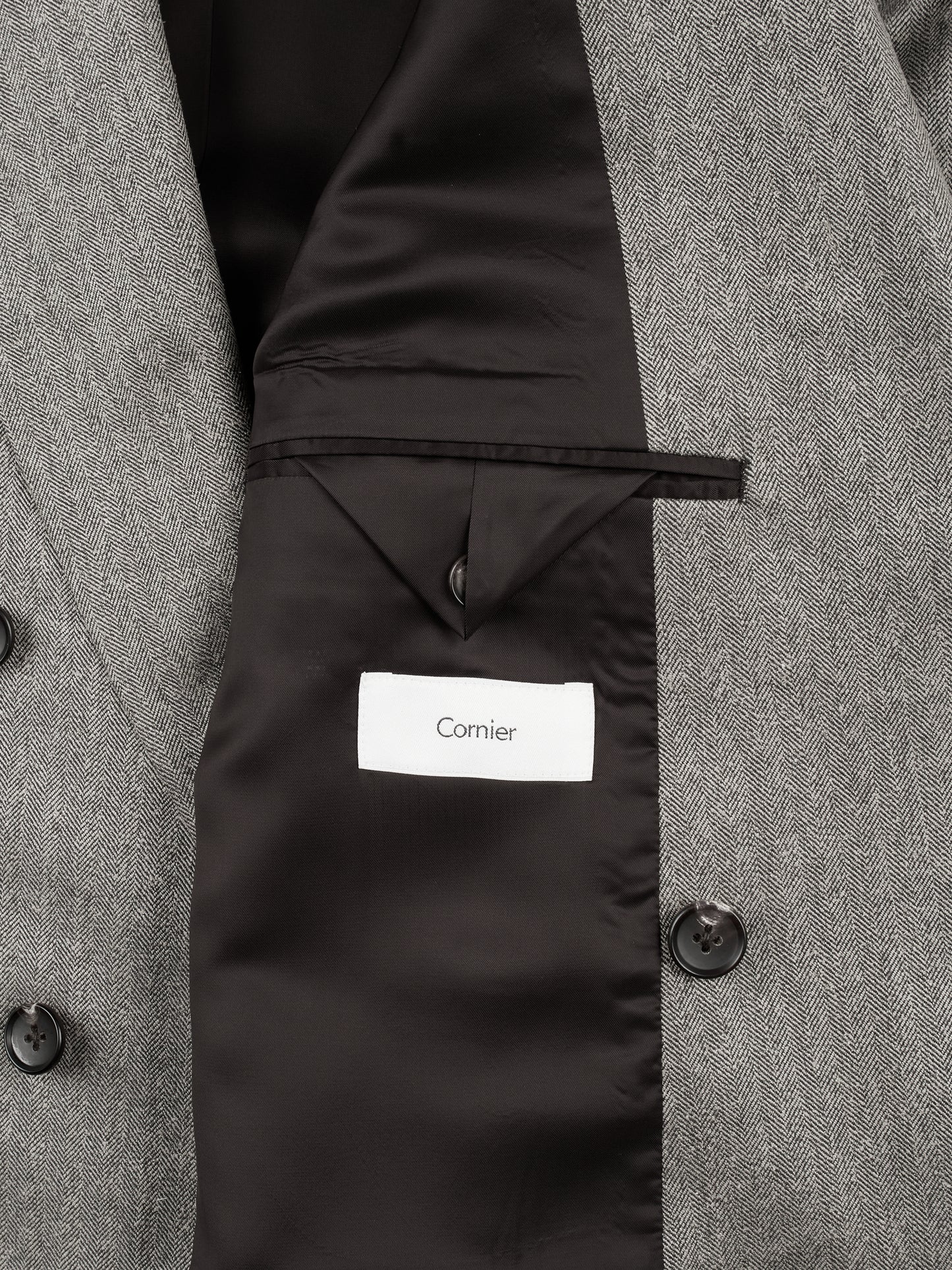 Super130's WOOL/SILK HERRINGBONE DOUBLE BREASTED JACKET|BROWN