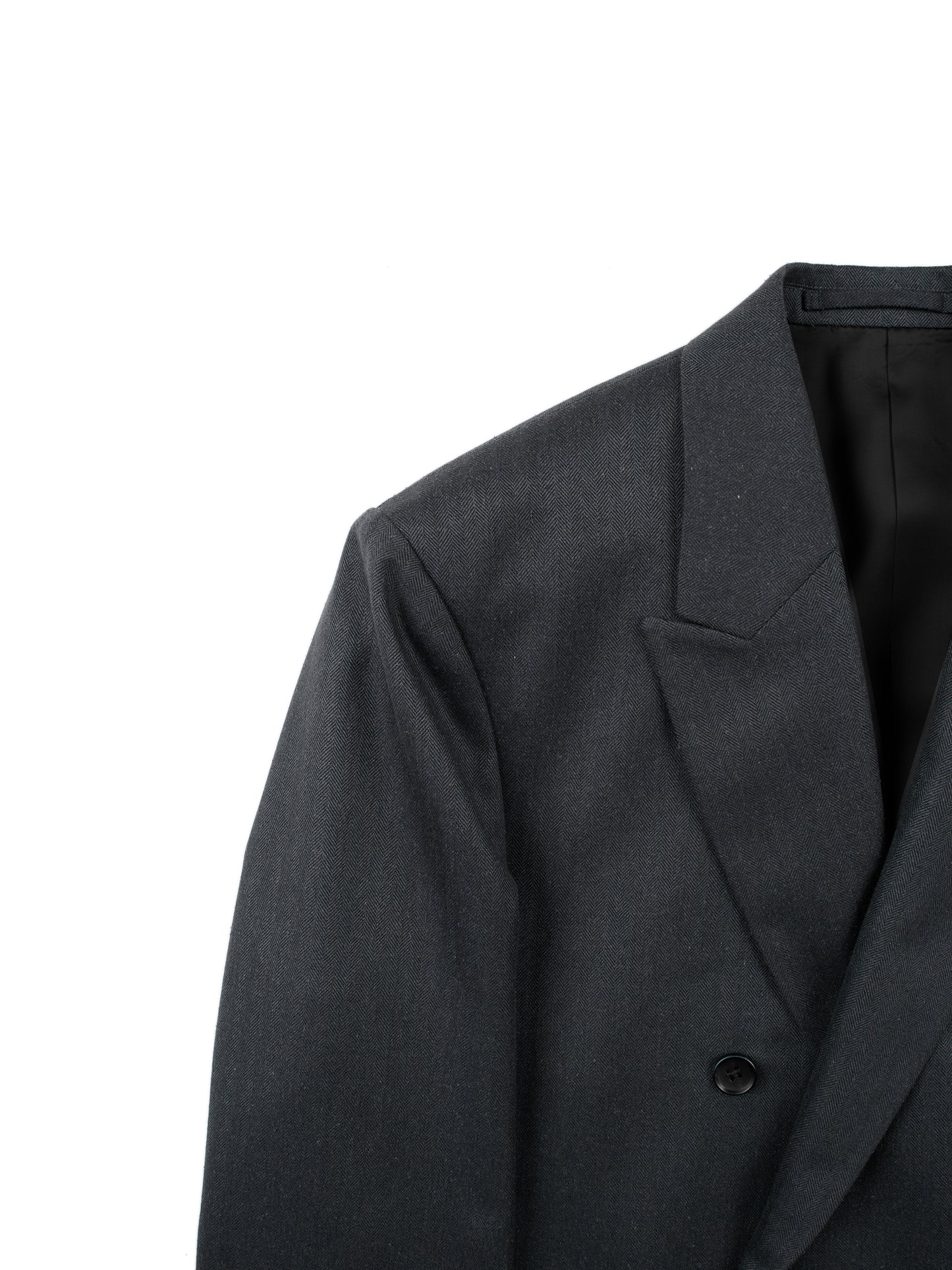 Super130's WOOL/SILK HERRINGBONE DOUBLE BREASTED JACKET|CHARCOAL