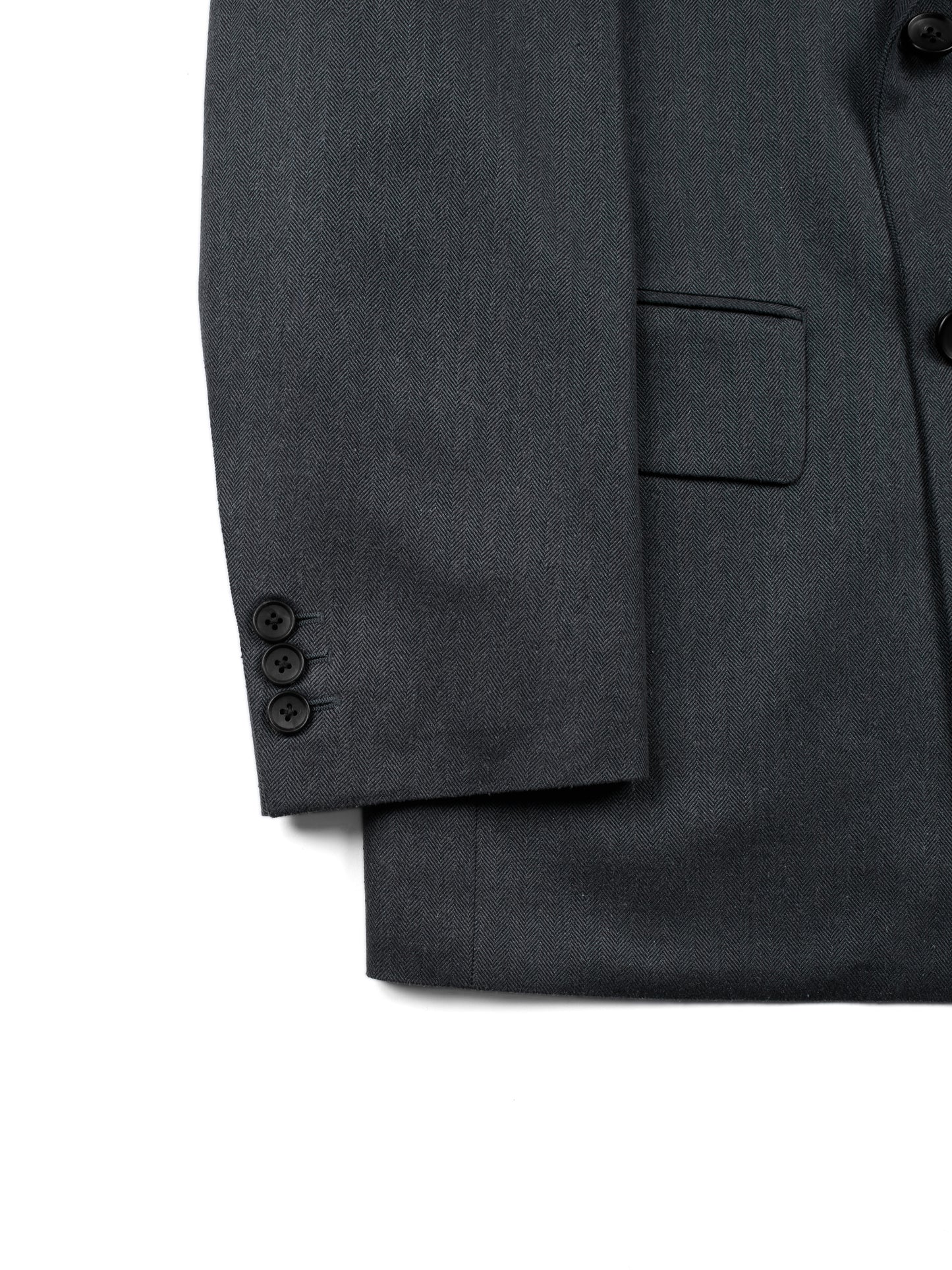 Super130's WOOL/SILK HERRINGBONE DOUBLE BREASTED JACKET|CHARCOAL