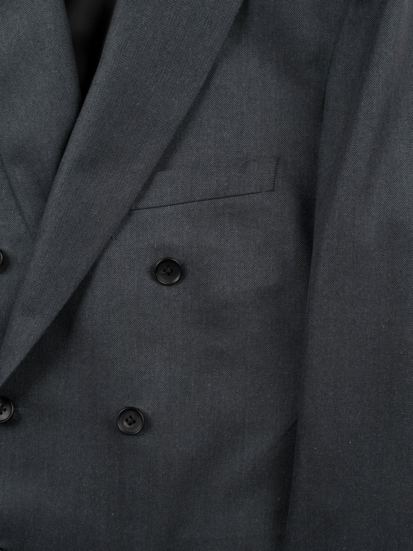 Super130's WOOL/SILK HERRINGBONE DOUBLE BREASTED JACKET|CHARCOAL