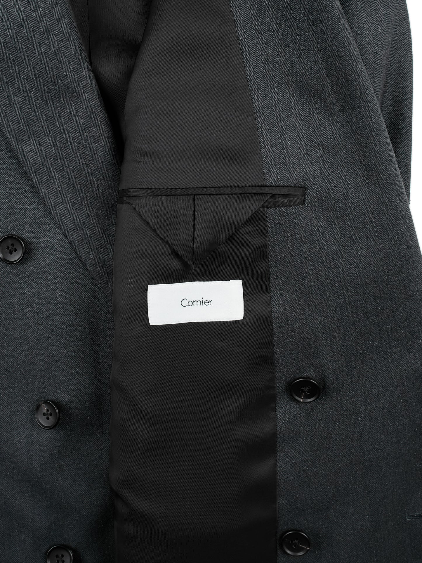 Super130's WOOL/SILK HERRINGBONE DOUBLE BREASTED JACKET|CHARCOAL