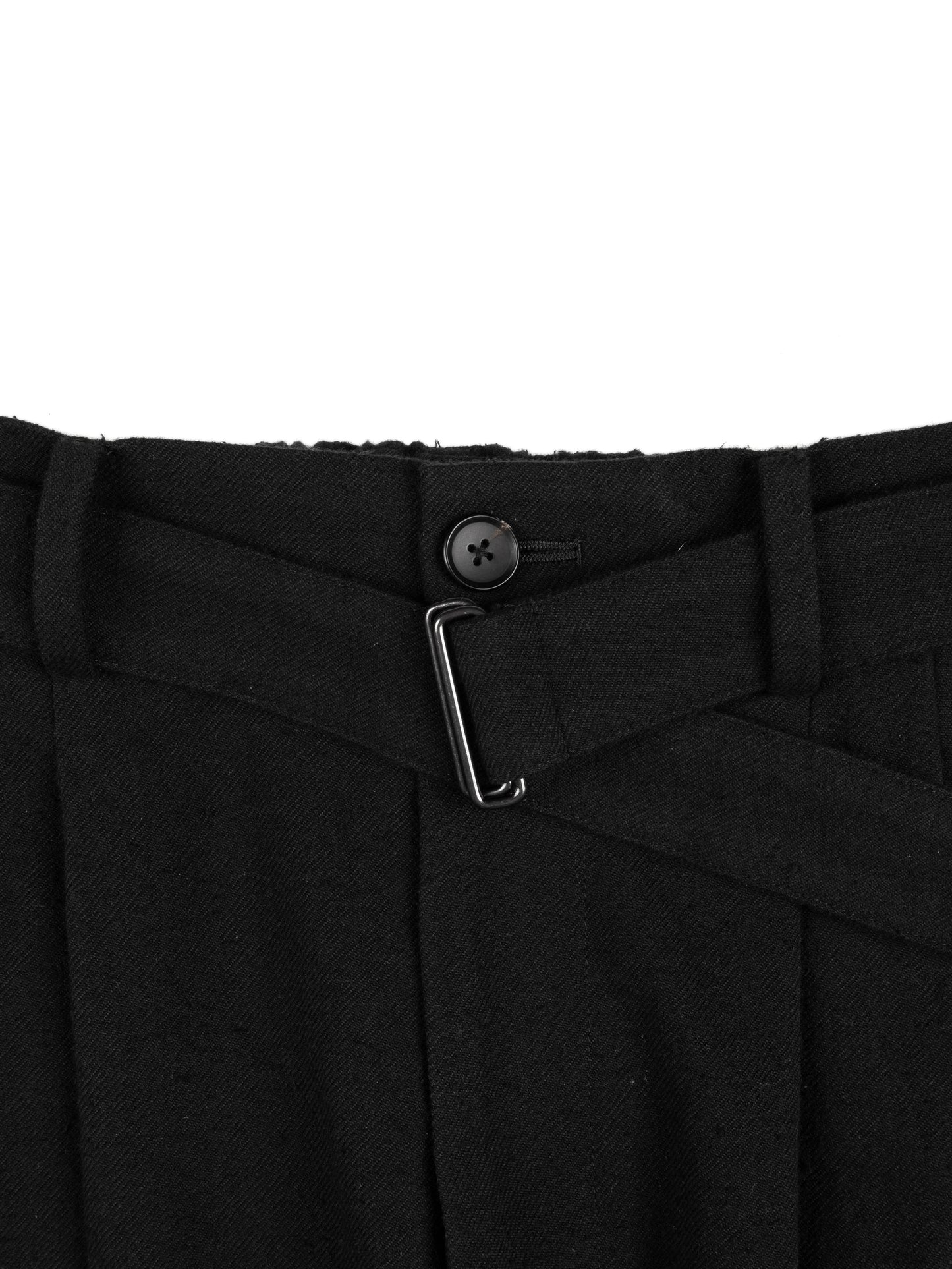 Super140's WOOL SILK NEP BELTED PANTS|BLACK