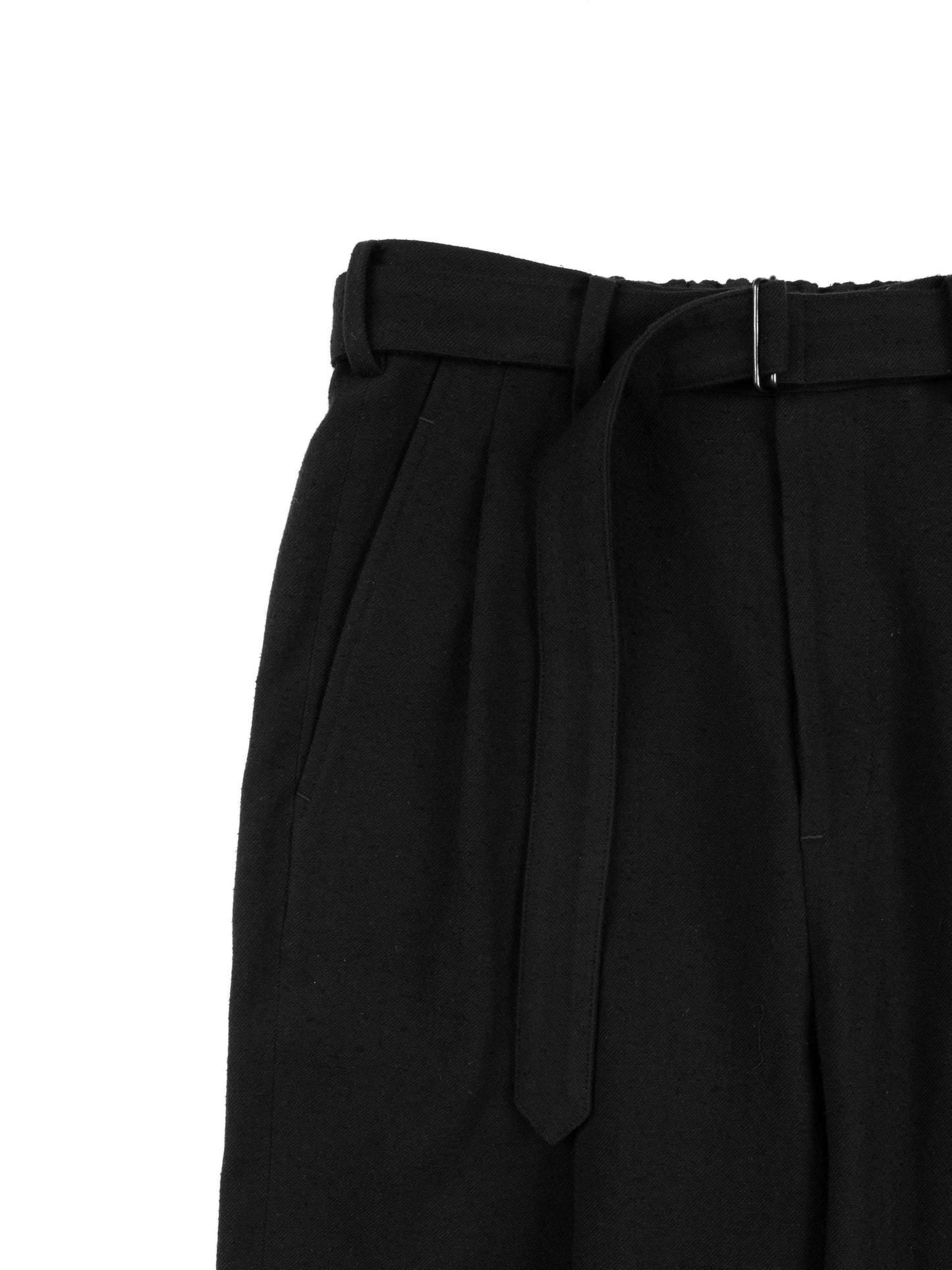 Super140's WOOL SILK NEP BELTED PANTS|BLACK