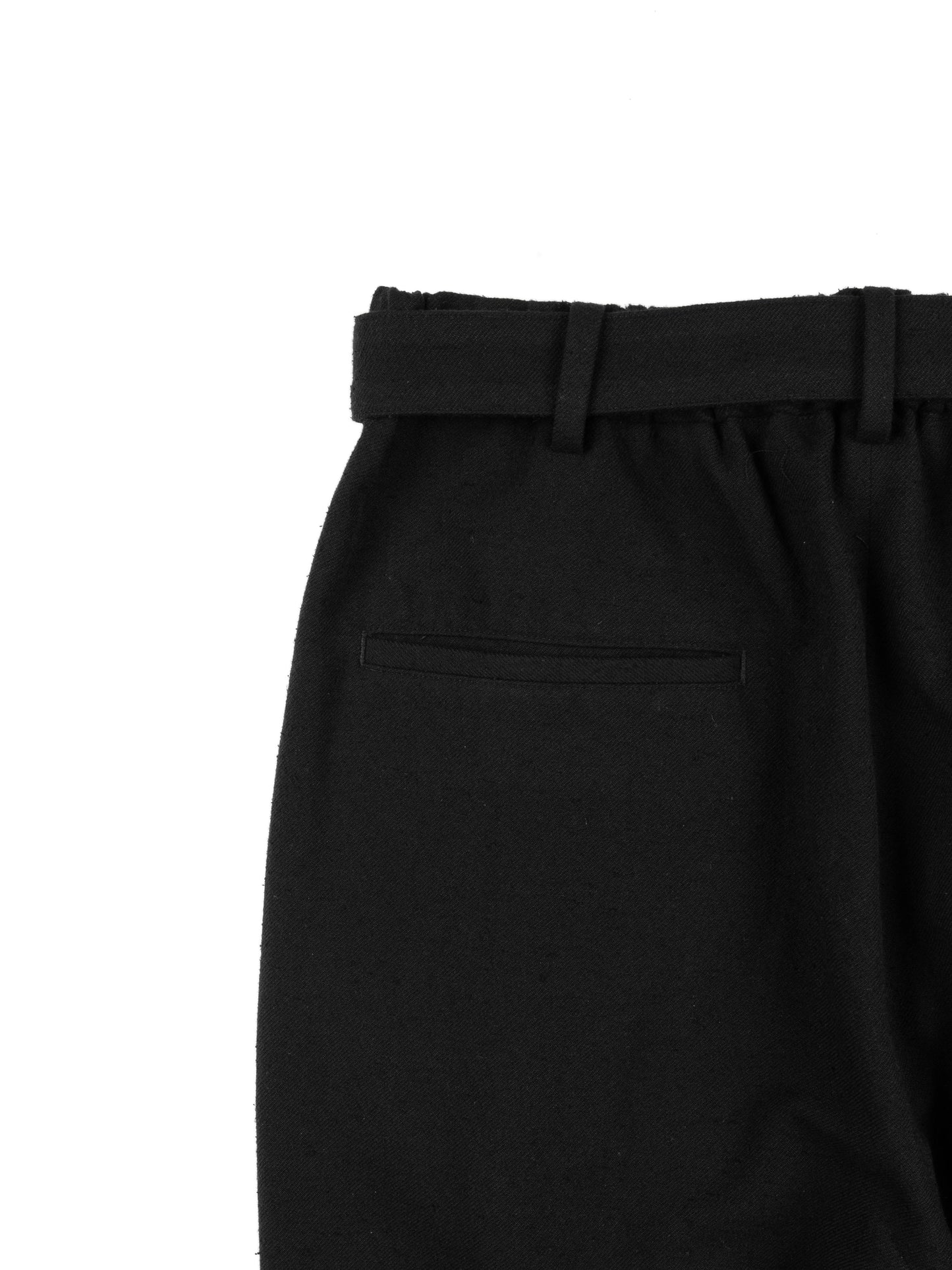 Super140's WOOL SILK NEP BELTED PANTS|BLACK
