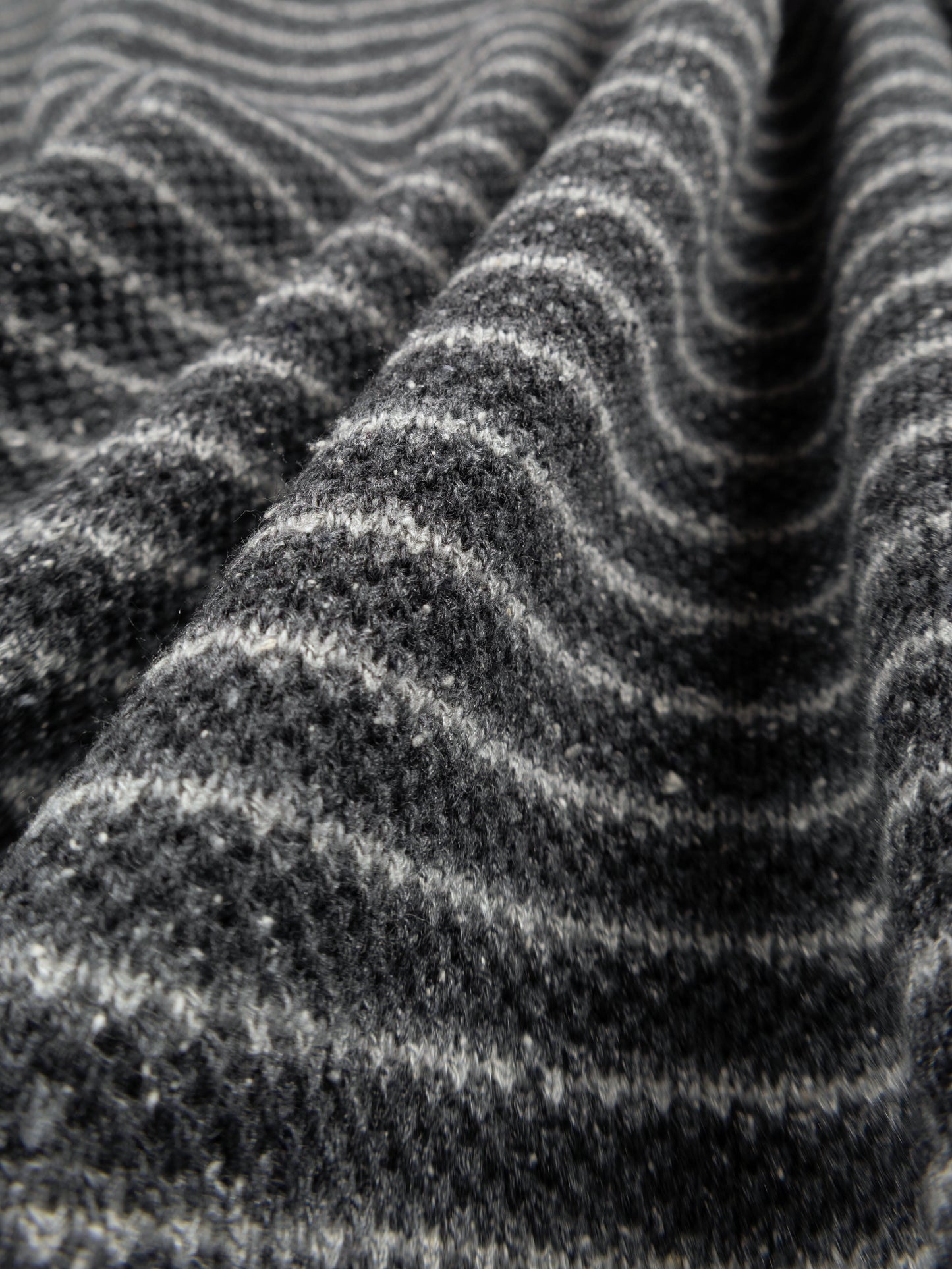 SILK NEP HEAVY MOSS STITCH BORDER LONG SLEEVE T-SHIRTS|GRAY