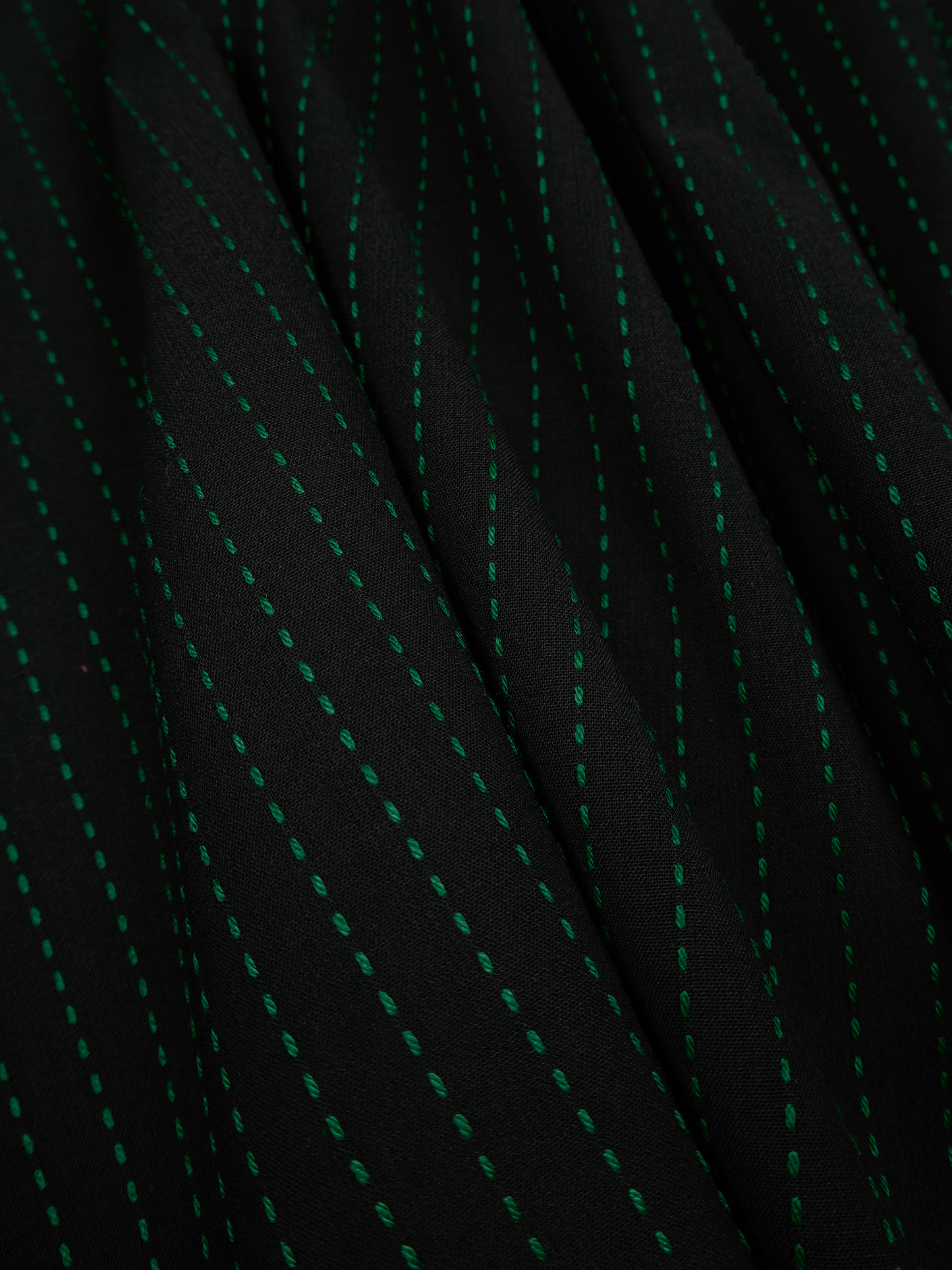 Super160's WOOL/COTTON SASHIKO STITCHING HALF SLEEVE SHIRTS|GREEN