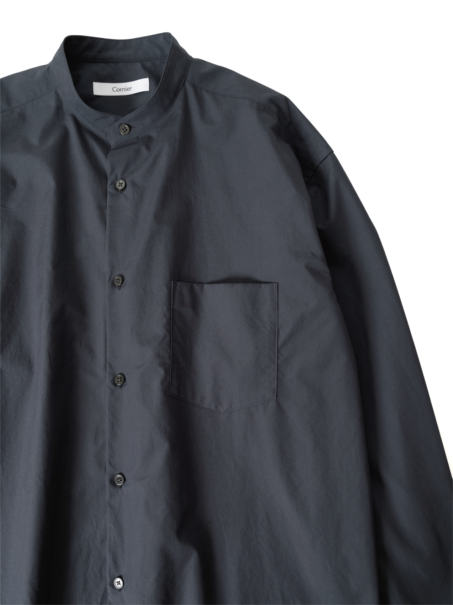 FINX COTTON BAND COLLAR SHIRTS|OFF BLACK