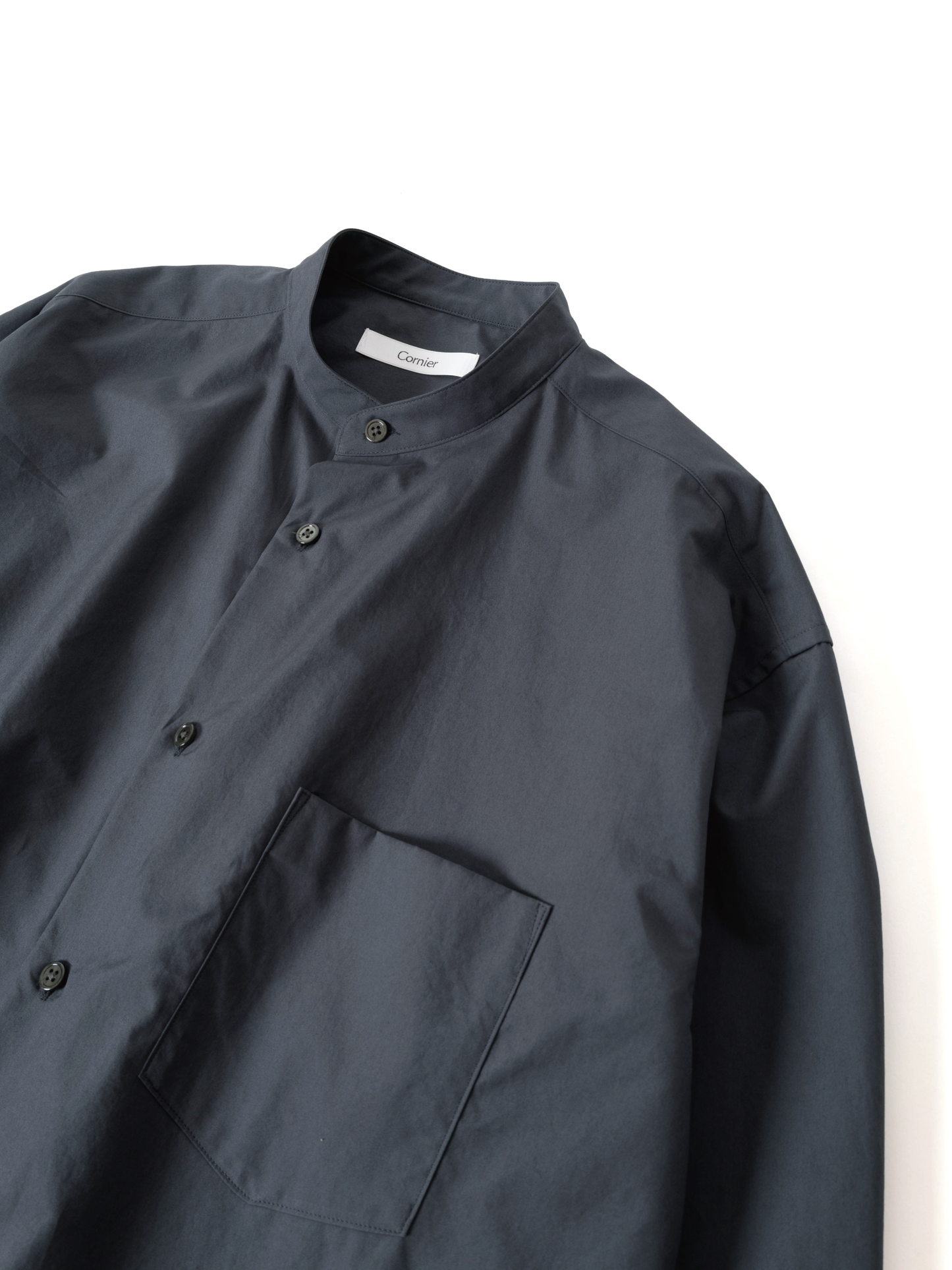 FINX COTTON BAND COLLAR SHIRTS|OFF BLACK