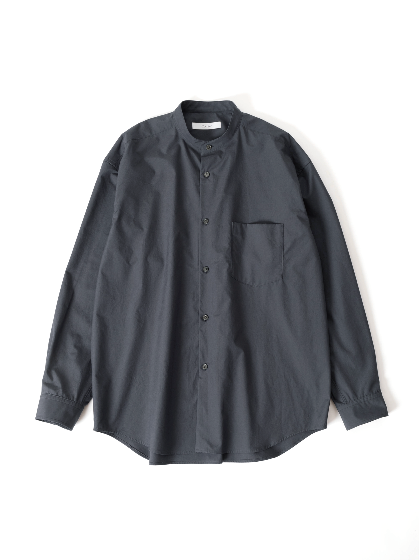 FINX COTTON BAND COLLAR SHIRTS|OFF BLACK