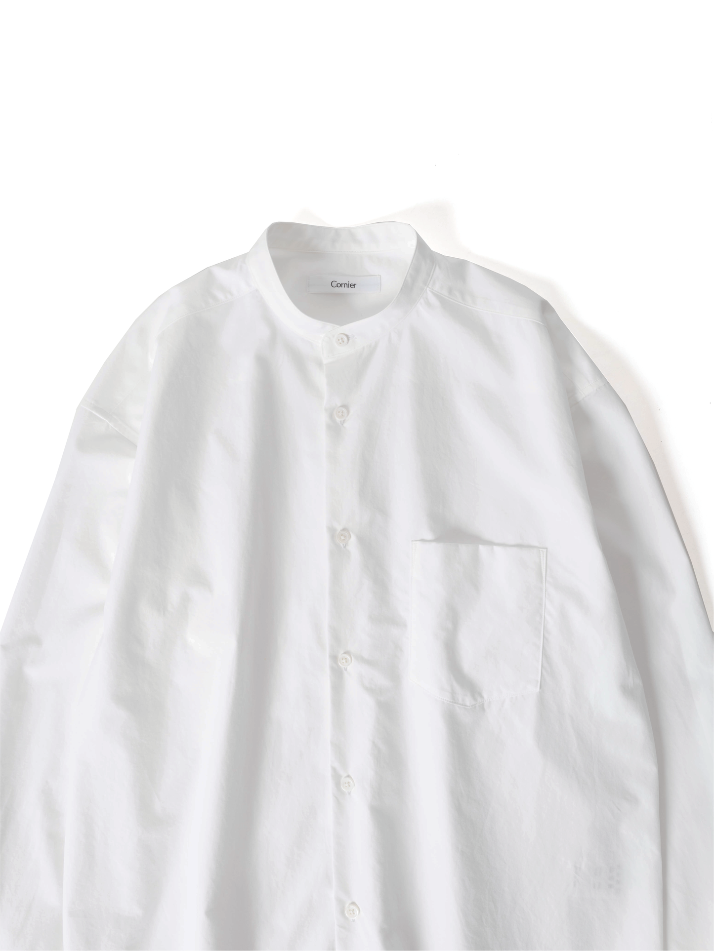 FINX COTTON BAND COLLAR SHIRTS|WHITE