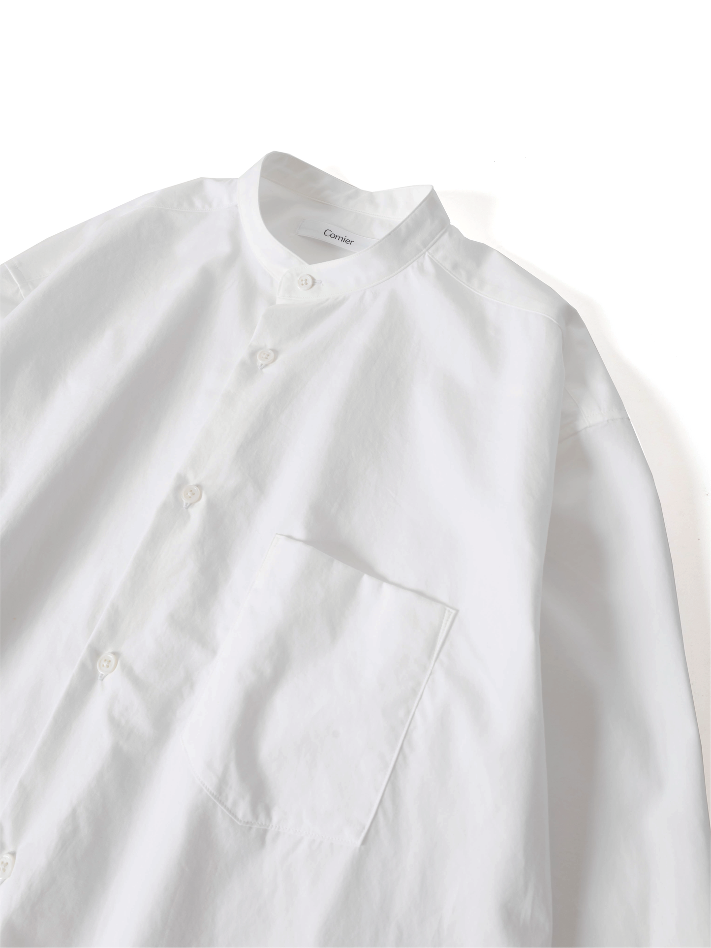 FINX COTTON BAND COLLAR SHIRTS|WHITE