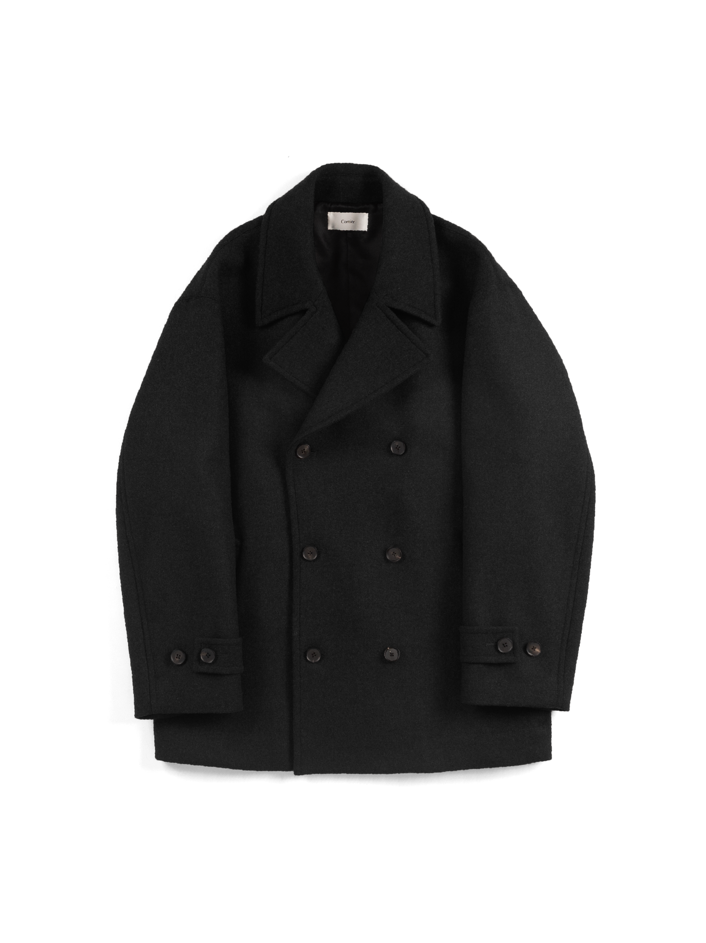 Super160's WOOL DOUBLE CLOTH PEA COAT|TOP BLACK