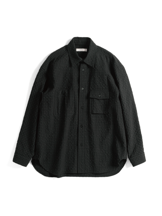 Super130's WOOL/COTTON SHRINK GACHA-POKE SHIRTS|BLACK CHECK